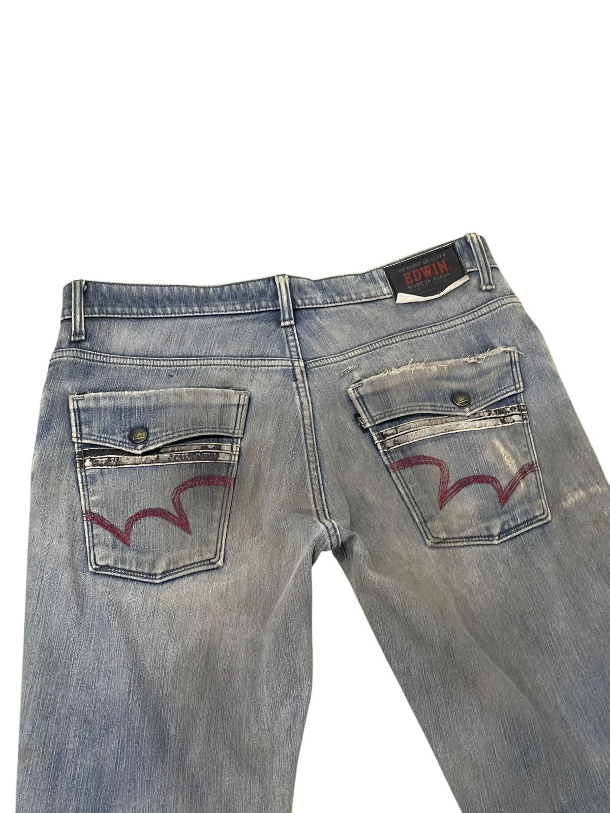 Japanese Brand Distress Slim Jeans Edwin Japan Double Layer Stretch 2🟦 Size US 35 - 16 Thumbnail