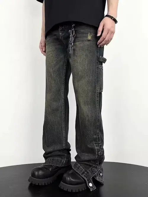 VIBE Nostalgic washed workwear-breasted micro-flare jeans Size US 33 - 3 Thumbnail