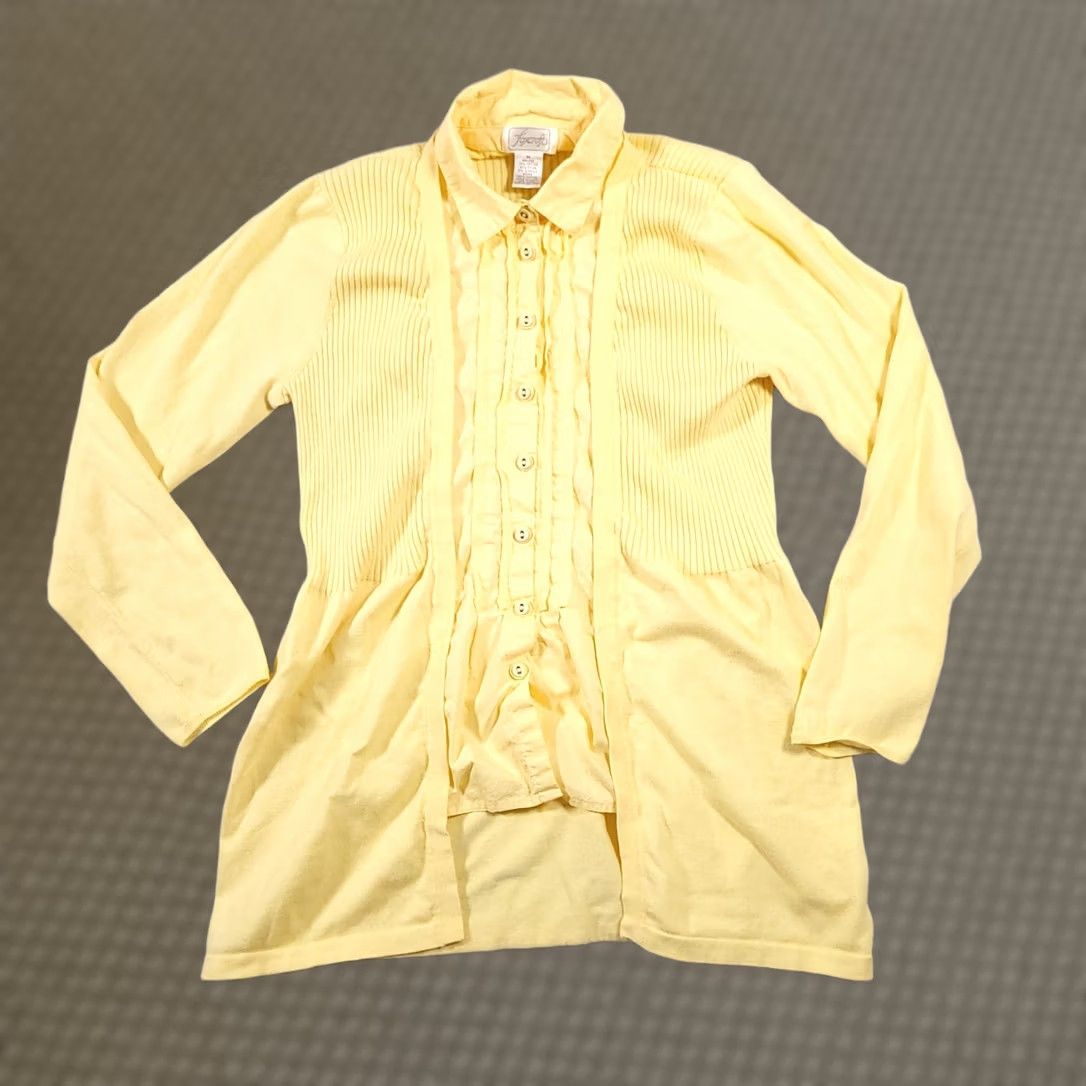 Vintage VINTAGE Foxcroft Knit Button-Up Cardigan Sweater Collar Shirt Women's Med Yellow Ribbed Size M / US 6-8 / IT 42-44 - 1 Thumbnail