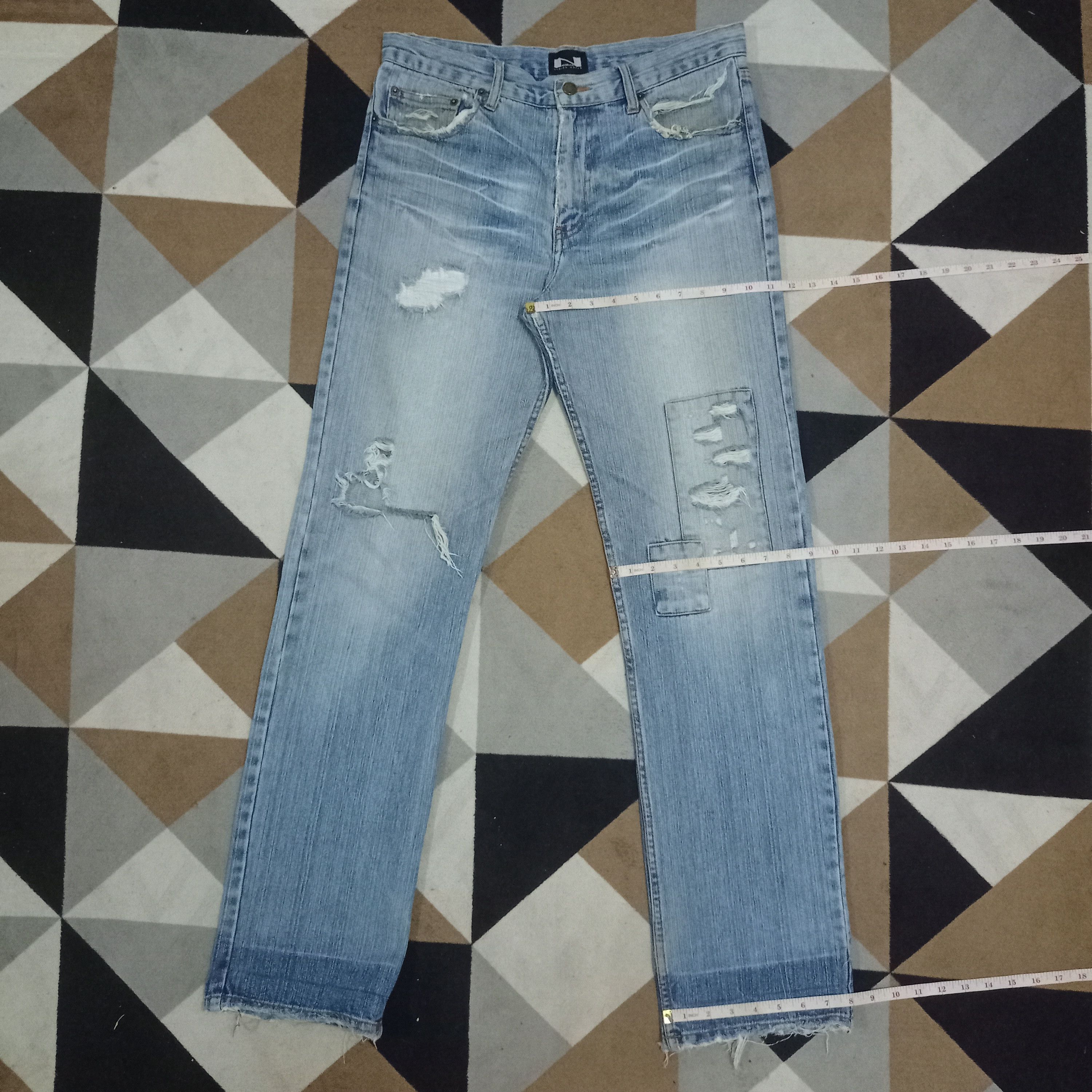 Japanese Brand Vintage Japanese Brand Blue Wash Patchwork Loose Jeans 33x33 Size US 33 - 11 Thumbnail
