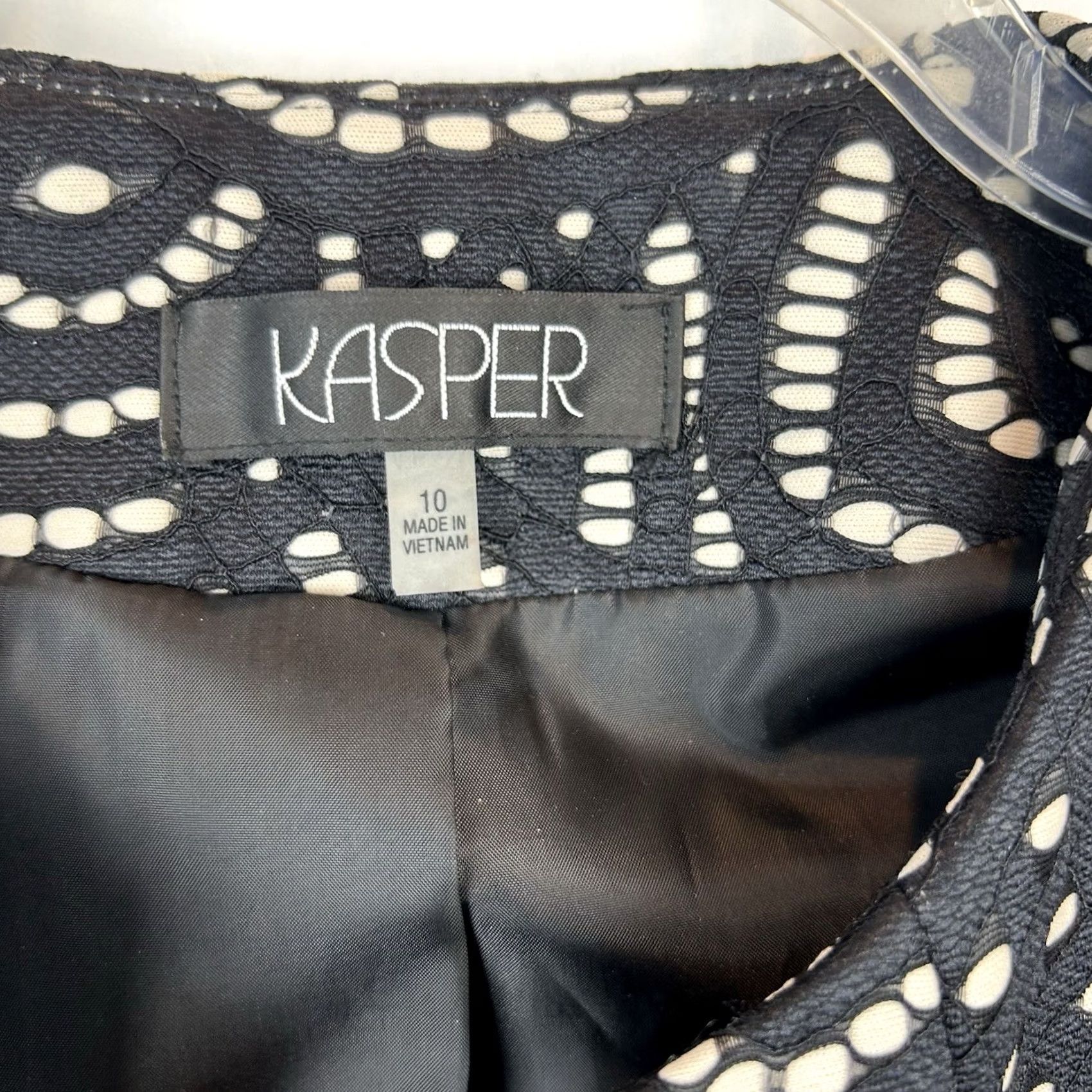 Kasper Black Beige Textured Professional Blazer Workwear Women Jackets Jacket Size L / US 10 / IT 46 - 3 Thumbnail
