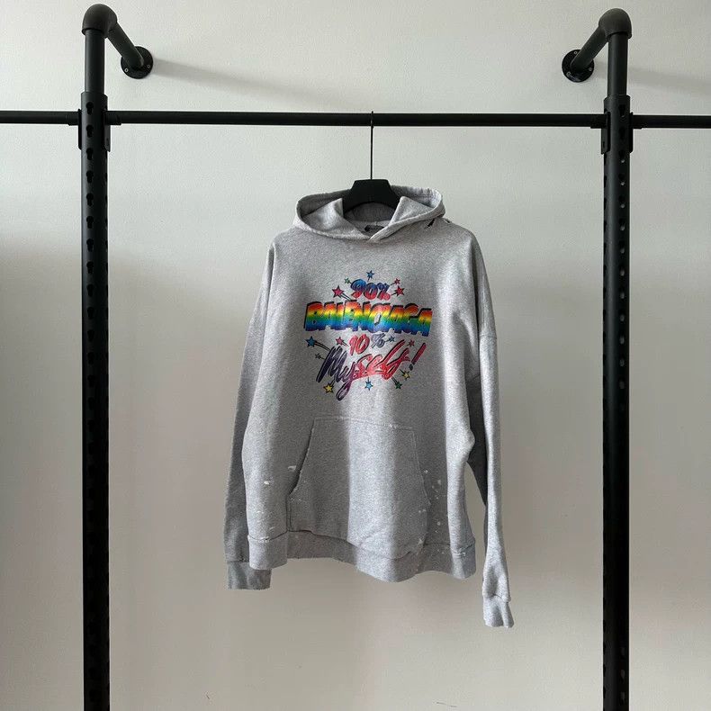 Balenciaga Balenciaga FW22 rainbow graffiti logo grey hooded sweatshir Size US S / EU 44-46 / 1 - 1 Thumbnail