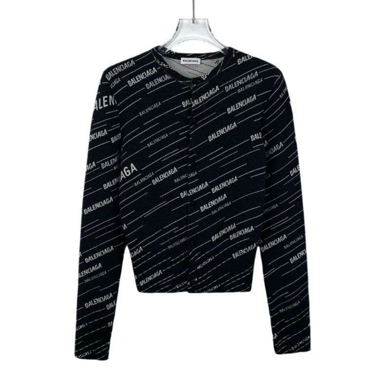 Balenciaga Balenciaga Black logo monogrammed wool crew neck long-slee Size S / US 4 / IT 40 - 1 Thumbnail