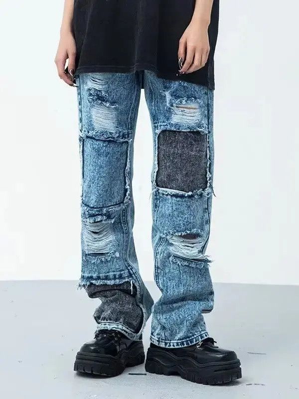 Japanese Brand Retro loose straight leg ripped jeans Size US 30 / EU 46 - 3 Thumbnail