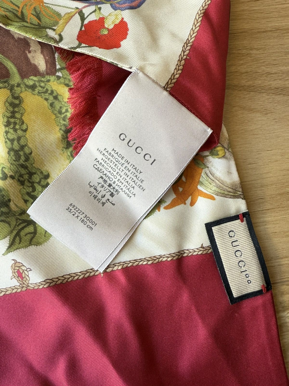 Gucci GUCCI Scarf Muffler for Women and Men Silk Beige Red GG Size ONE SIZE - 5 Thumbnail