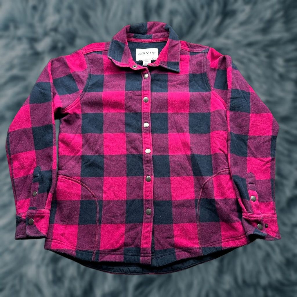 Orvis Orvis Nova Flannel Shirt Jacket Shacket Fleece Lined Women Small Pink Plaid Snap Button-Up Casual Workwear Size S / US 4 / IT 40 - 1 Thumbnail