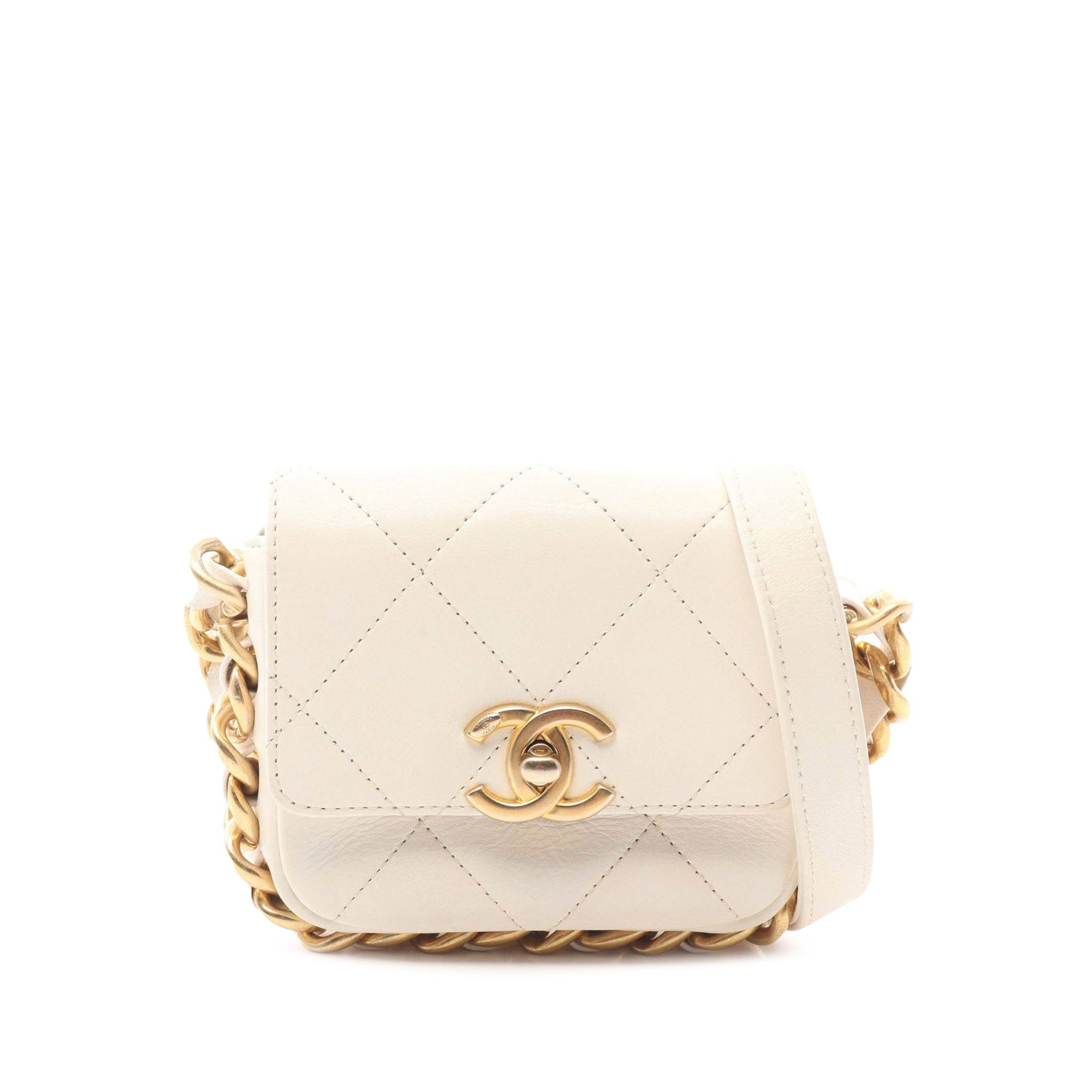 Chanel White Mini Quilted Calfskin Framing Chain Flap Crossbody Bag, Women's
