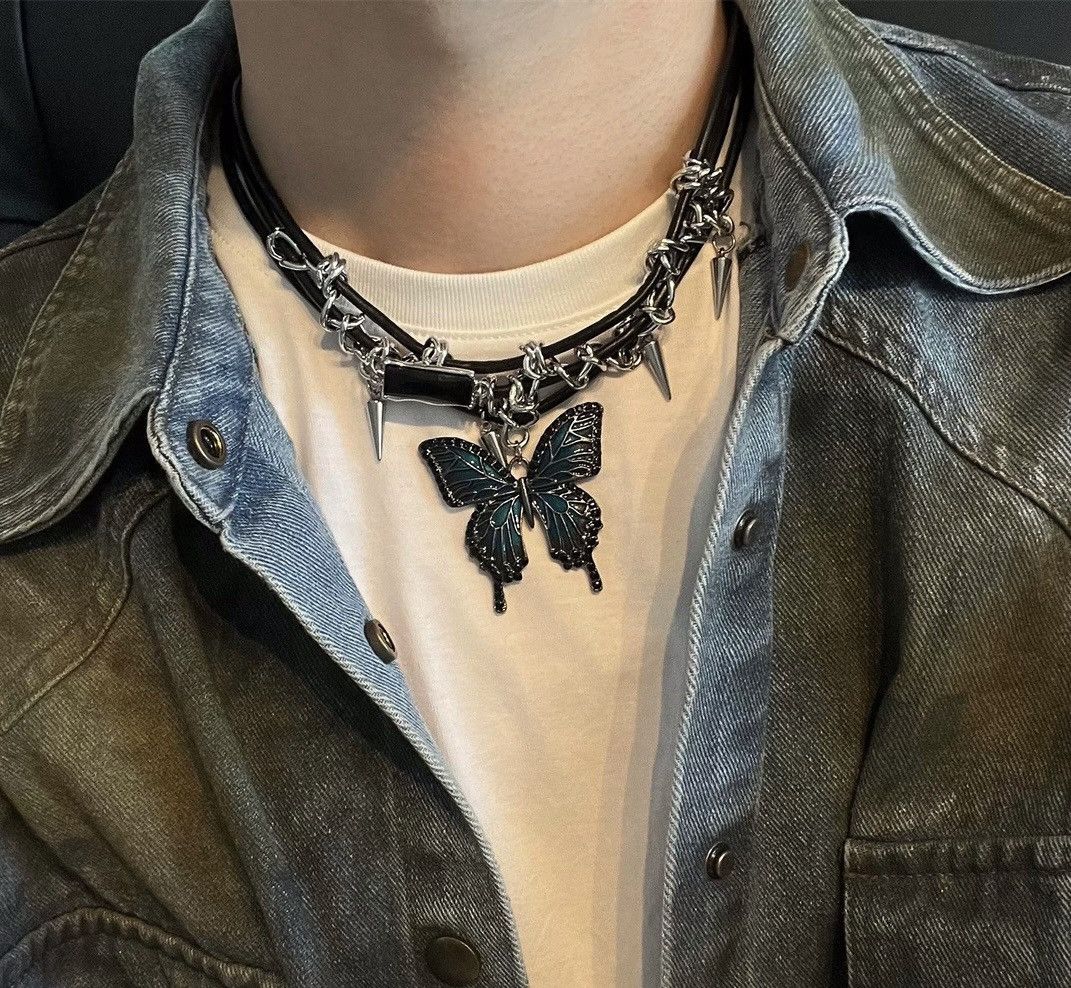 Japanese Brand × Jewelry Retro streetwear punk huge butterfly spike choker necklace Size ONE SIZE - 2 Thumbnail