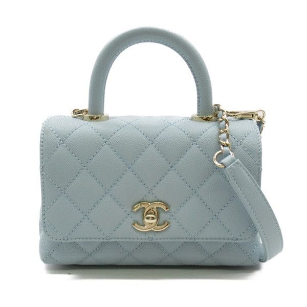 image of Chanel Cc Caviar Quilted Small Handle Flap Bag in Blue, Women's