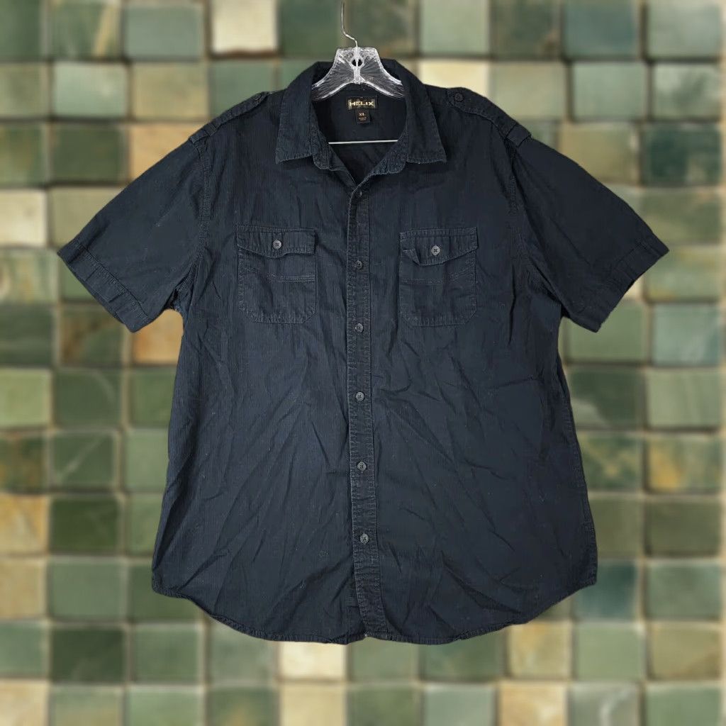 Vintage Helix Shirt XL Black Striped Athletic Fit Short Sleeve Button Up Mens Size US 36 / EU 52 - 1 Thumbnail
