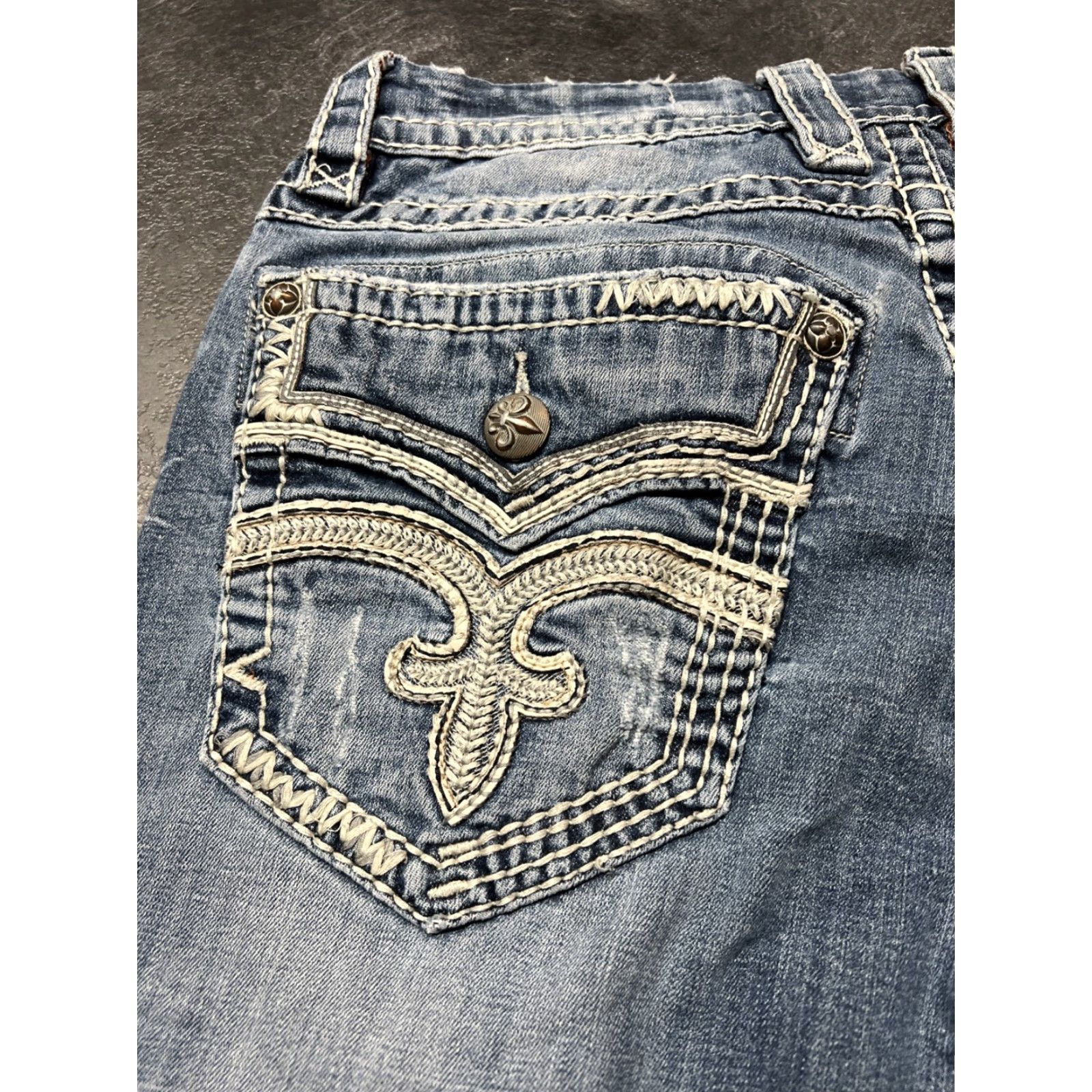 Vintage Rock Revival Jeans Mens 34x26 Jarrow Denim Boot Blue Thick Stitch Y2K Regular Rise 5-Pocket Mens Jeans Size US 34 / EU 50 - 5 Thumbnail