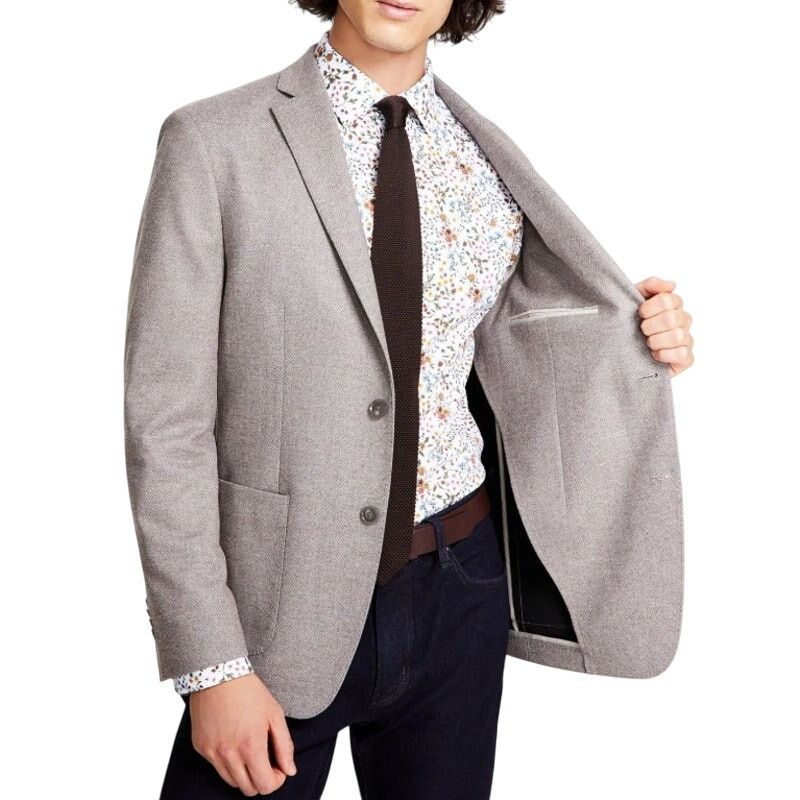 Bar III Bar III Men's Tan Herringbone Knit Slim Suit Jacket Size 40S Size 40S - 3 Thumbnail