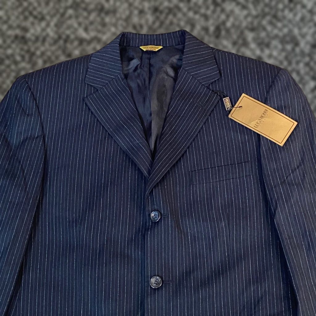 Vintage Luca Rossi Italia Mens Blazer 3 Piece Navy Pinstripe Wool Blend Suit Jacket 38S Size 38R - 1 Thumbnail