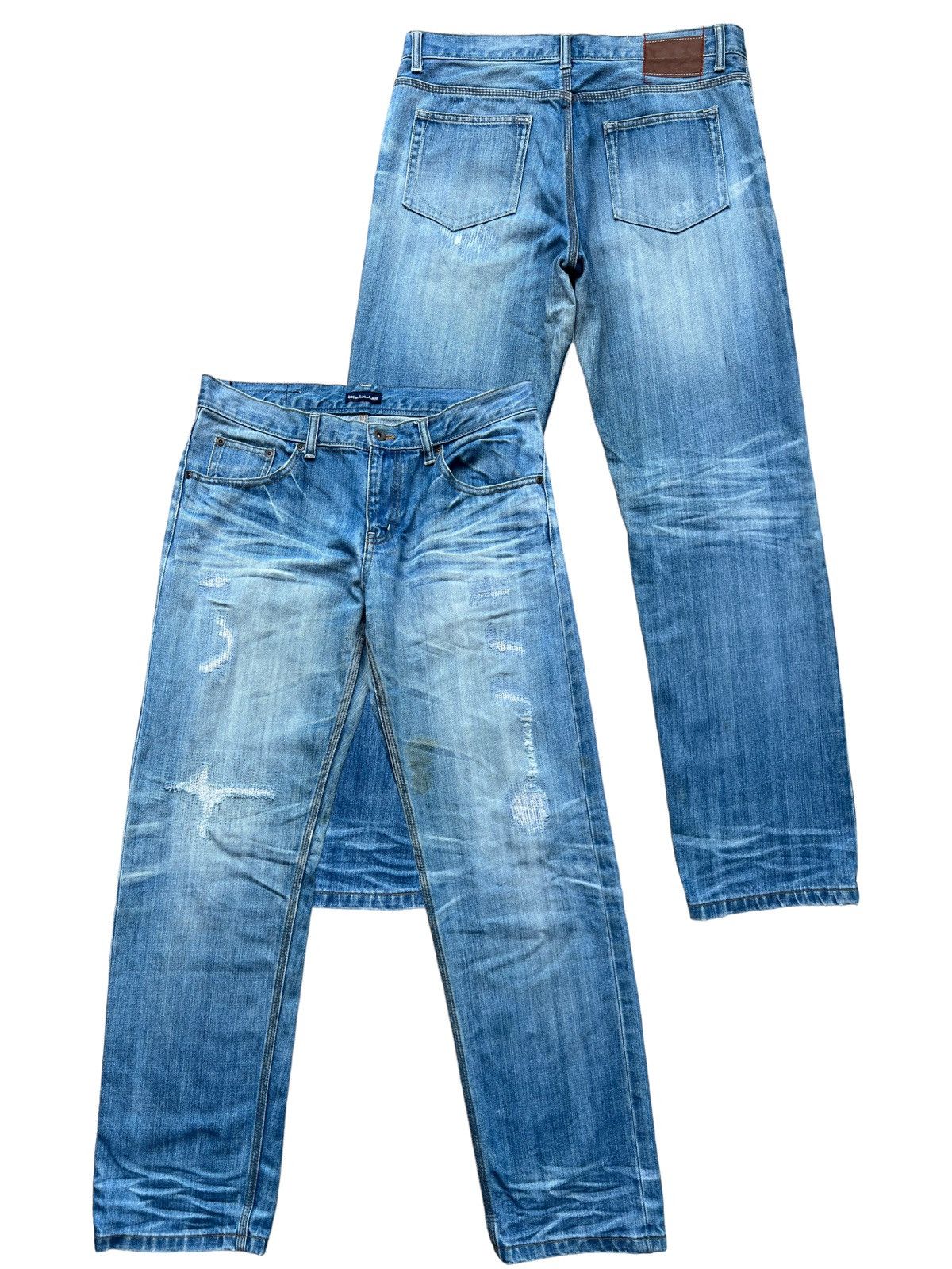 Japanese Brand Bit Blue Patchwork Distressed Faded Denim Blue 34x31 Size US 34 / EU 50 - 1 Thumbnail