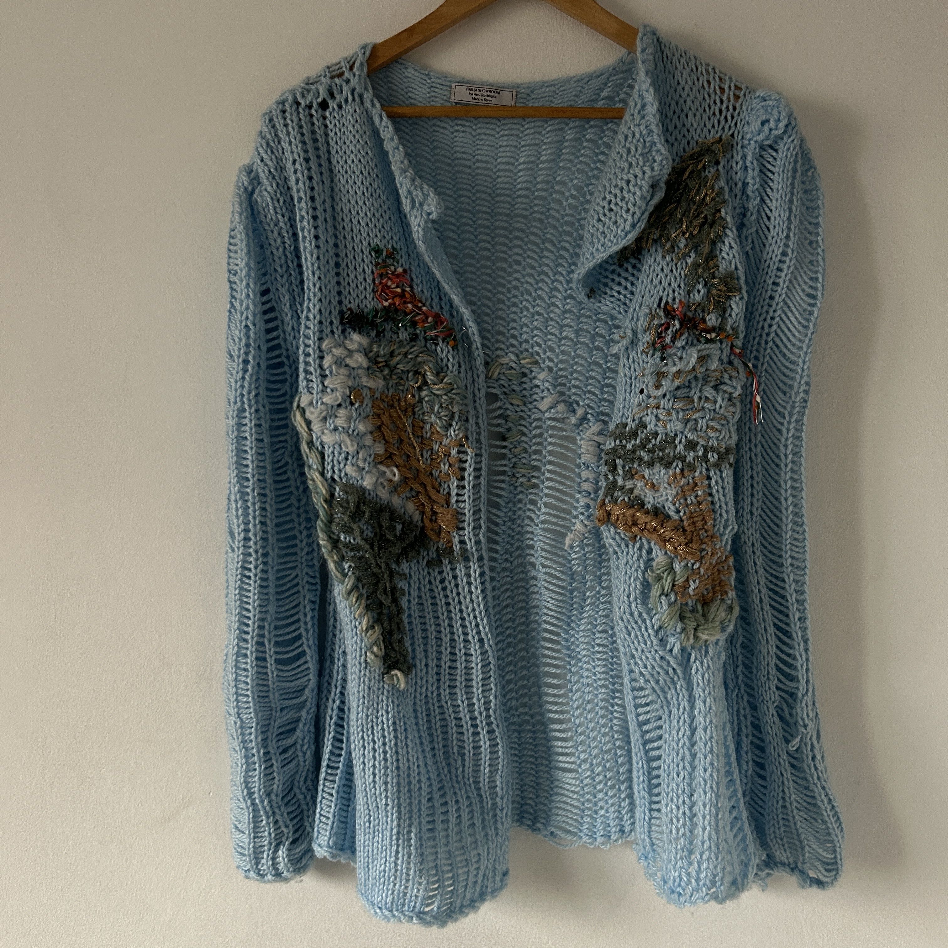Handmade Hand Knit pastel blue tapestry cardigan Size M / US 6-8 / IT 42-44 - 7 Thumbnail
