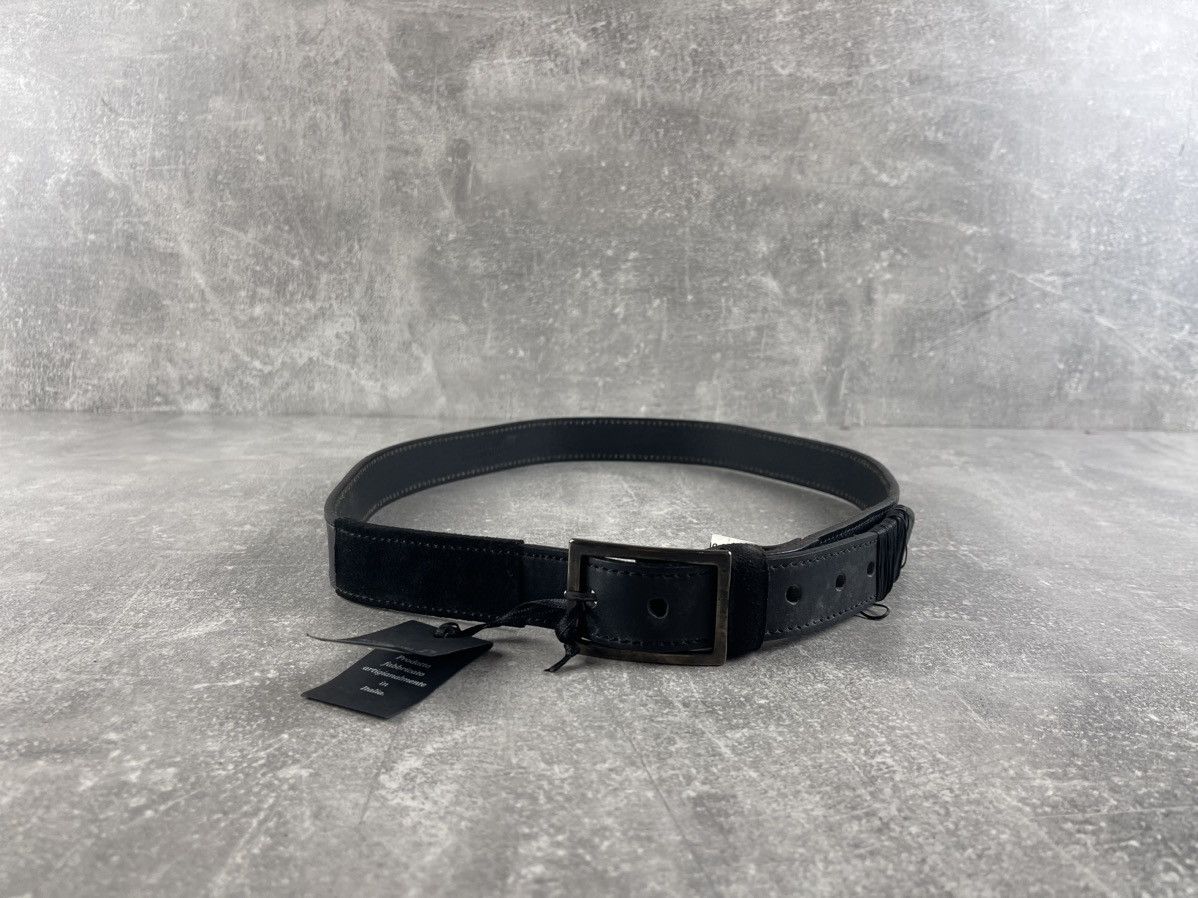 Genuine Leather Black Avant Garde Vintage Leather Belt Handcrafted Artisan Size 44 - 4 Thumbnail