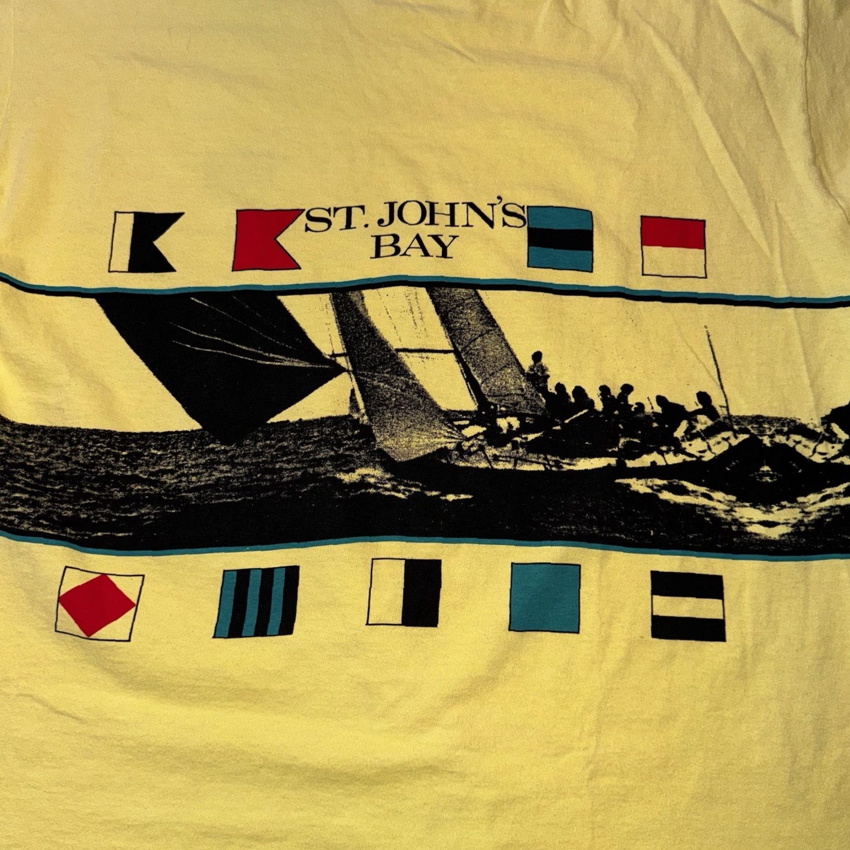 Vintage VINTAGE St. Johns Bay T-Shirt Sailing XL Yellow Graphic 90s USA Men Size US XL / EU 56 / 4 - 2 Thumbnail