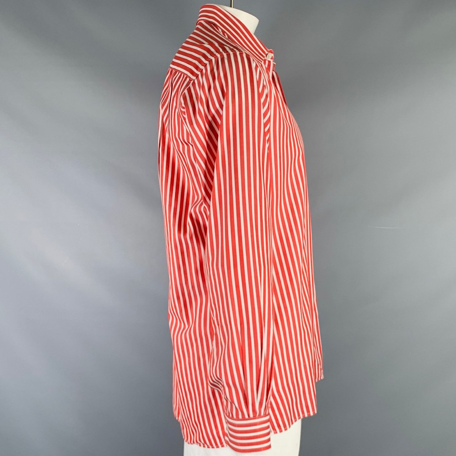Ermenegildo Zegna Size L Red White Stripe Cotton Button Up Long Sleeve Shirt Size US L / EU 52-54 / 3 - 2 Thumbnail