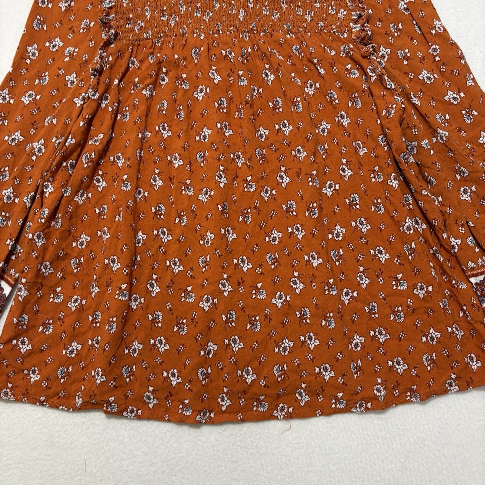 Forever 21 Foreve 21 Medium Smocked Boho Top Orange Floral Blouse Size M / US 6-8 / IT 42-44 - 5 Thumbnail
