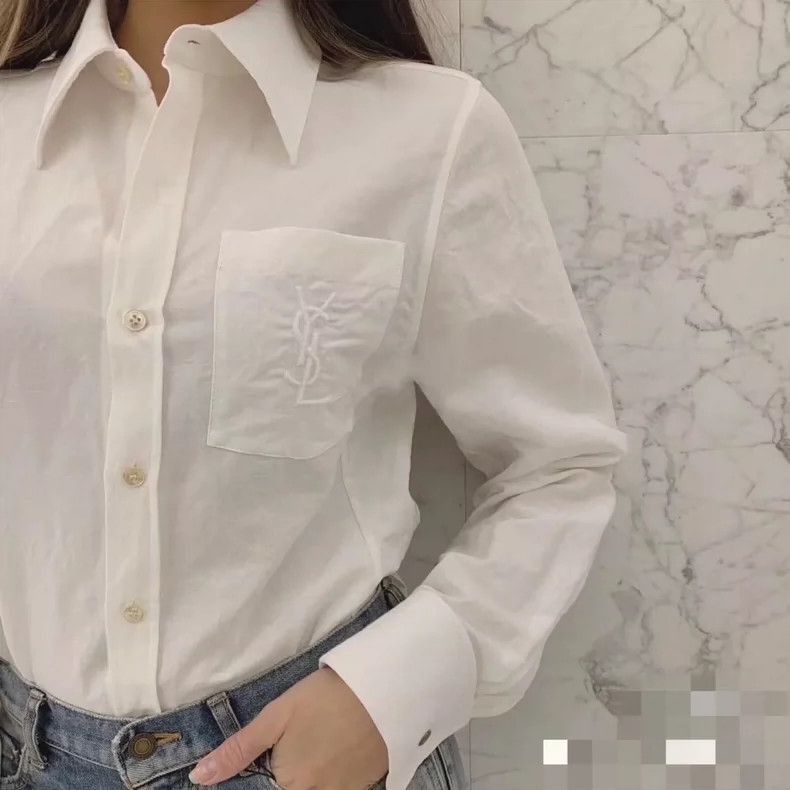 Saint Laurent Paris Saint Laurent Paris Saint Laurent White Long Sleeve Shirt- Size US S / EU 44-46 / 1 - 6 Thumbnail
