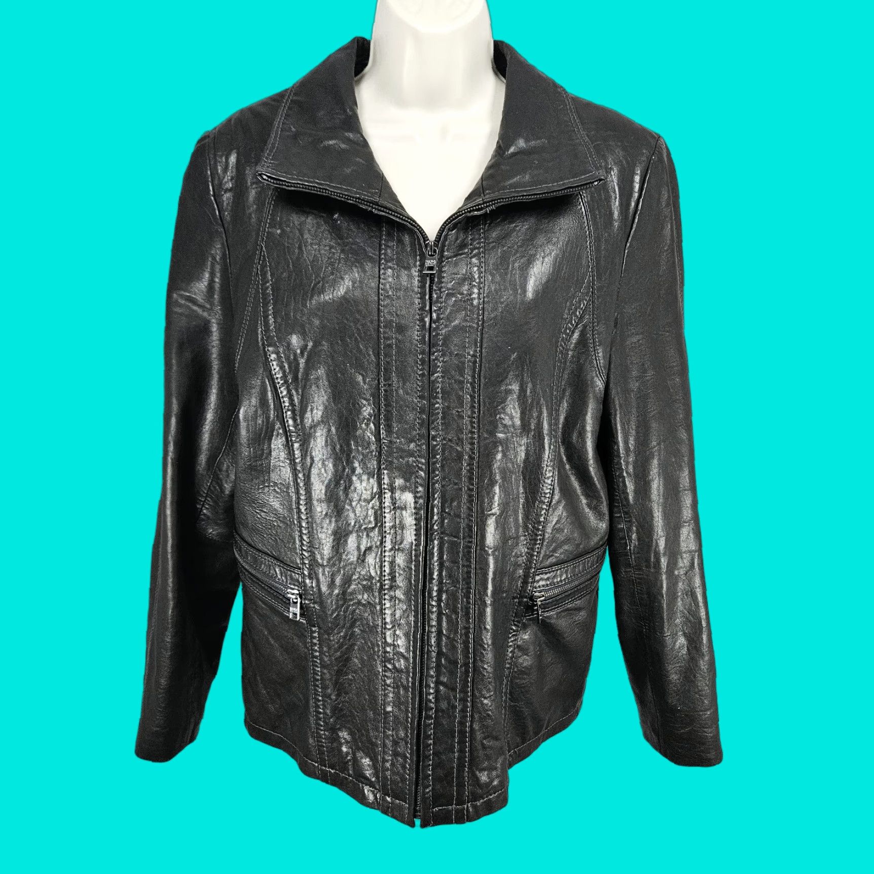 Vintage Marc New York Dark Brown Genuine Lambskin Leather Collared Full Zip Jacket XL Women Size XL / US 12-14 / IT 48-50 - 1 Thumbnail