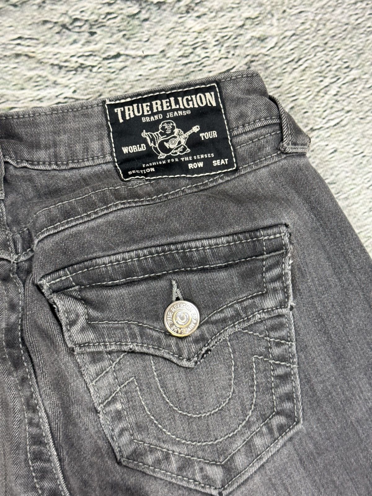 True Religion jeans grey thick stitching Joey flared
