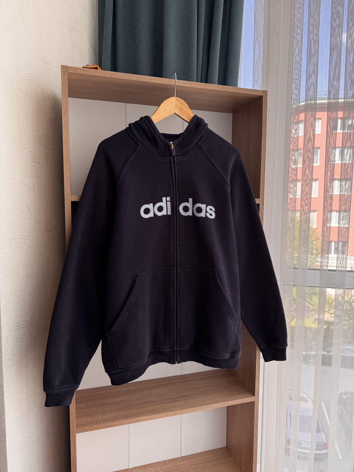Adidas × Vintage Vintage Adidas Big Logo Navy Zip Hoodie Size US L / EU 52-54 / 3 - 2 Thumbnail