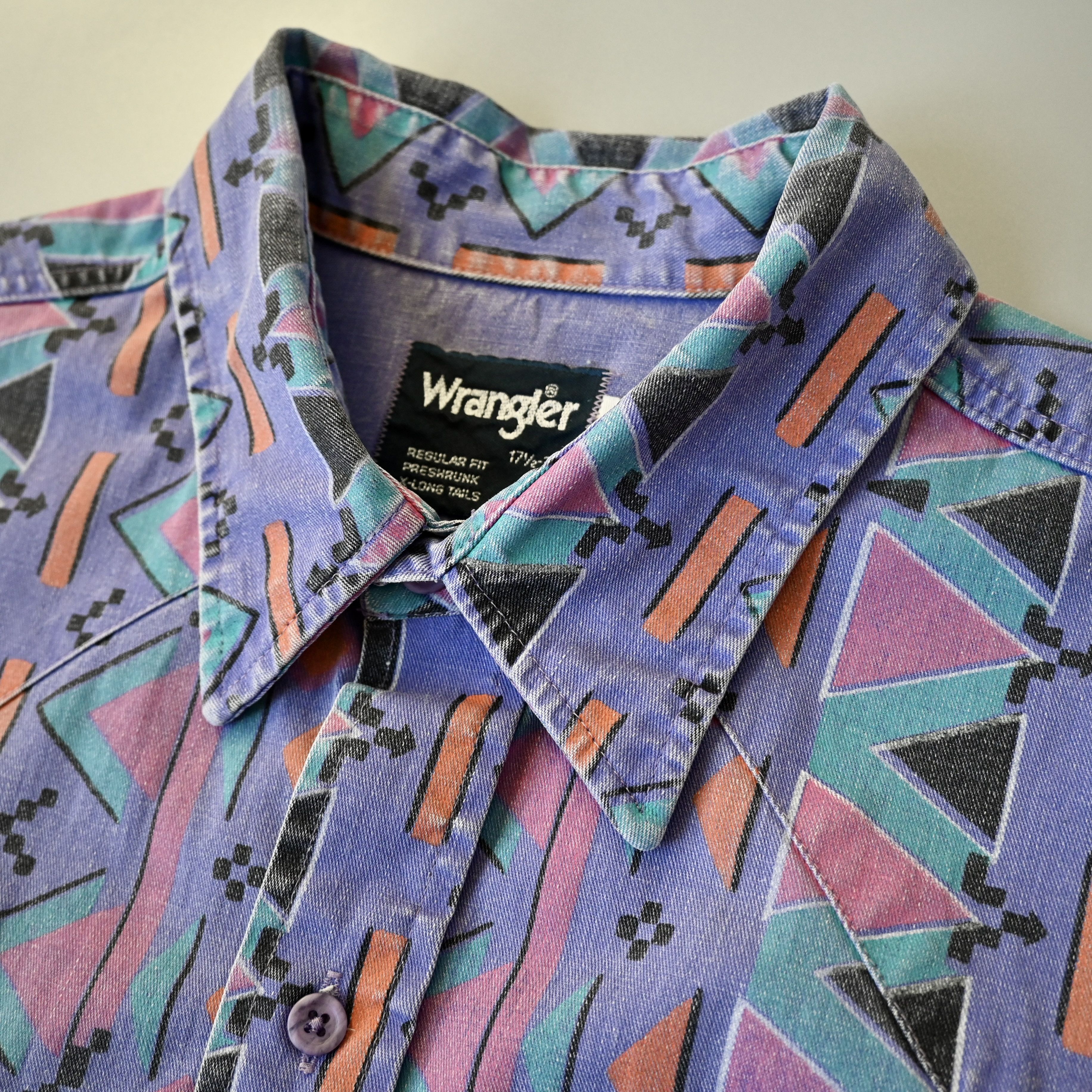 Vintage VTG Wrangler Brushpopper shirt Aztec Navajo soft purple 17.5 Size US XL / EU 56 / 4 - 5 Thumbnail