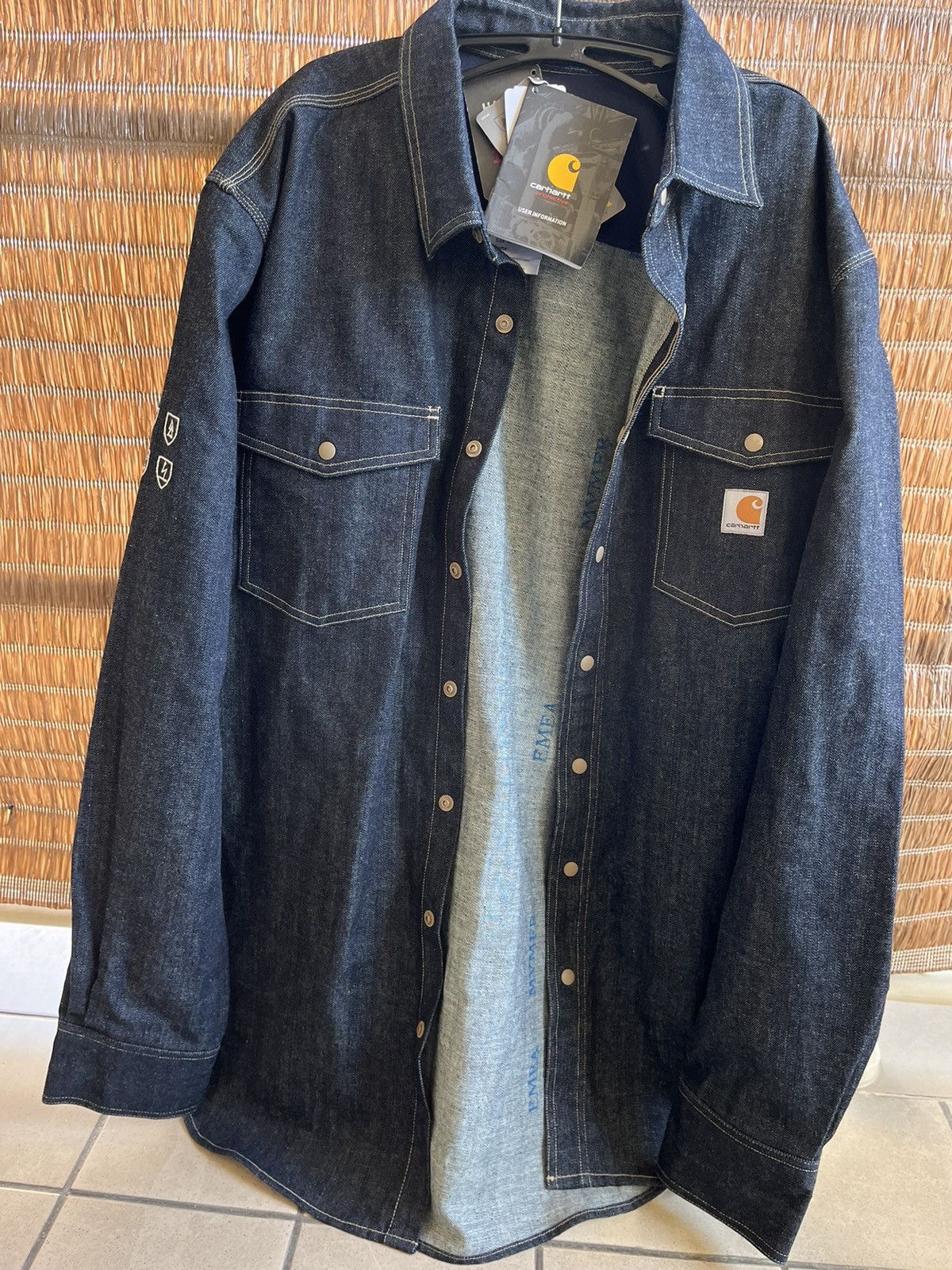 image of Carhartt Protective Jeans Denim Shirt Protection Worker Work in Blue Denim, Men's (Size XL)