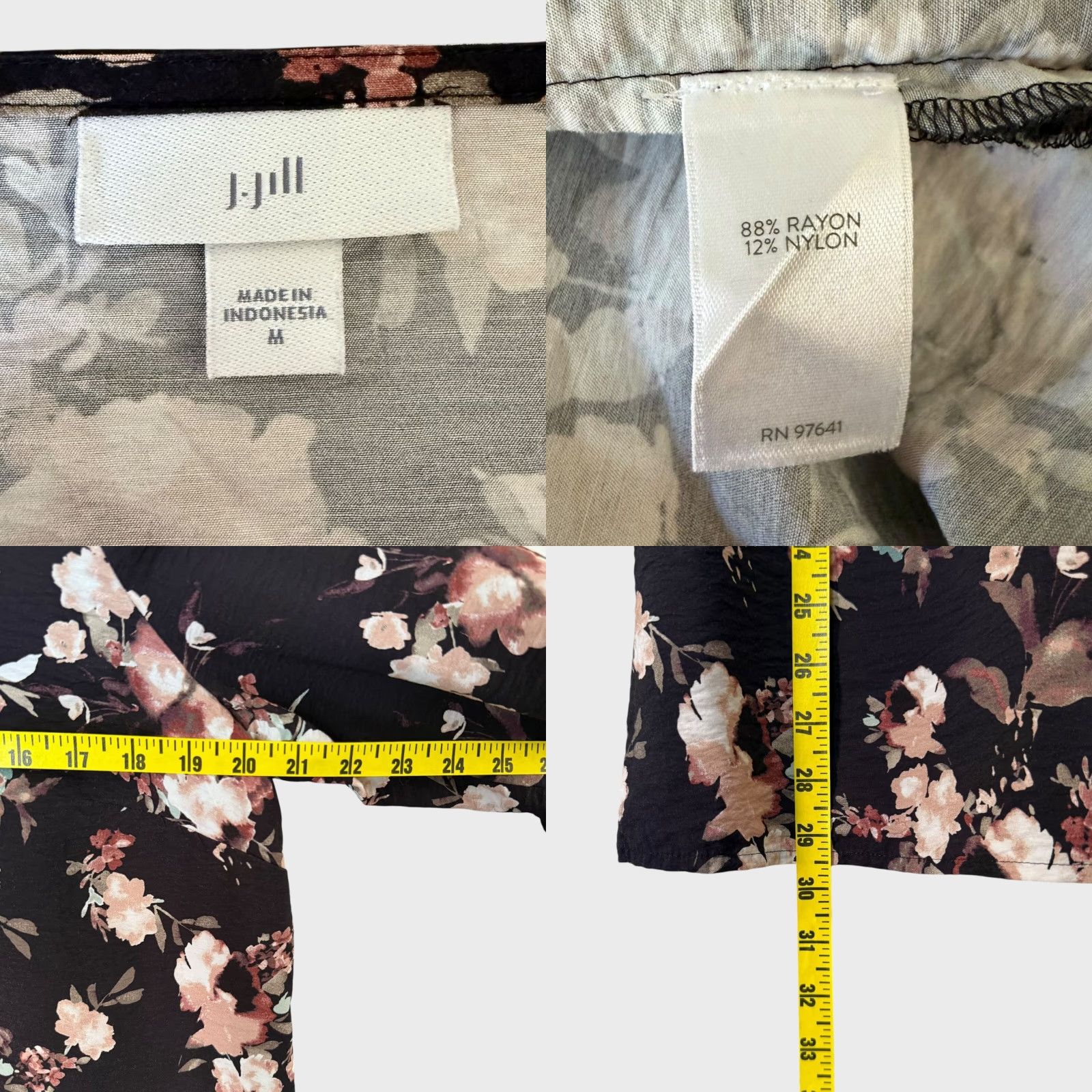 J. Jill VINTAGE J.Jill Floral Print Blouse Black Women's Medium 3/4 Sleeve V-Neck Tunic Size M / US 6-8 / IT 42-44 - 8 Thumbnail