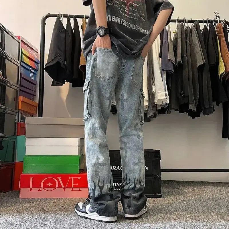 Japanese Brand High Street Cross Print Punk Rock Style Jeans Pants Size US 32 / EU 48 - 3 Thumbnail