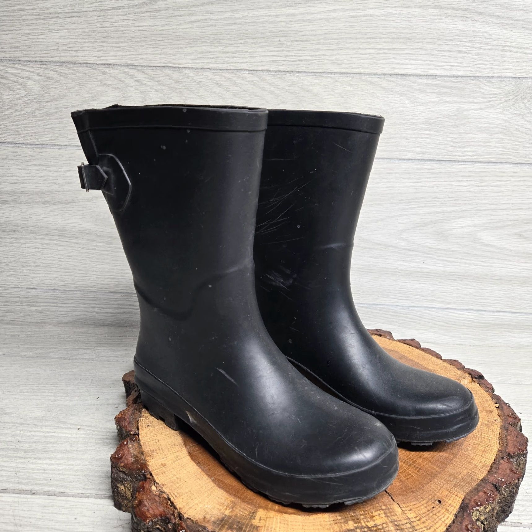 Vintage A New Day Rain Boot Women Black Waterproof Mid Calf Buckle Slip On 7 Boots Women Waterproof Buckle Rain Boot 7 US8 (adapt to sizing) Size US 8 / IT 38 - 2 Thumbnail