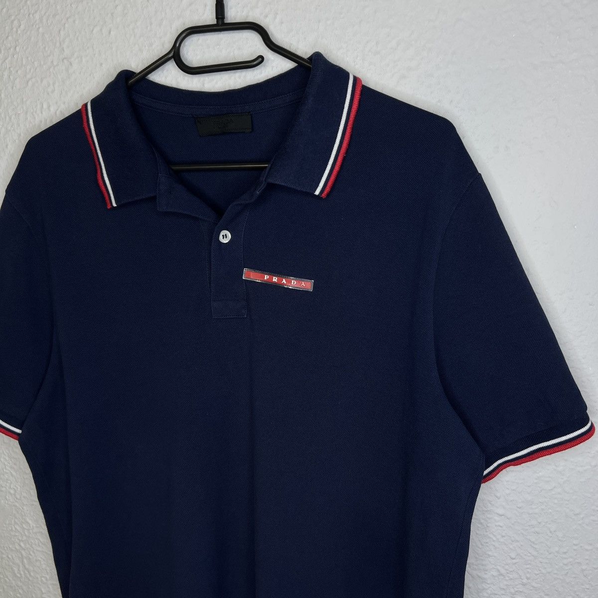 Prada Prada Polo Tshirt Tee Navy Logo Red Rare Y2K Drill Size US L / EU 52-54 / 3 - 3 Thumbnail