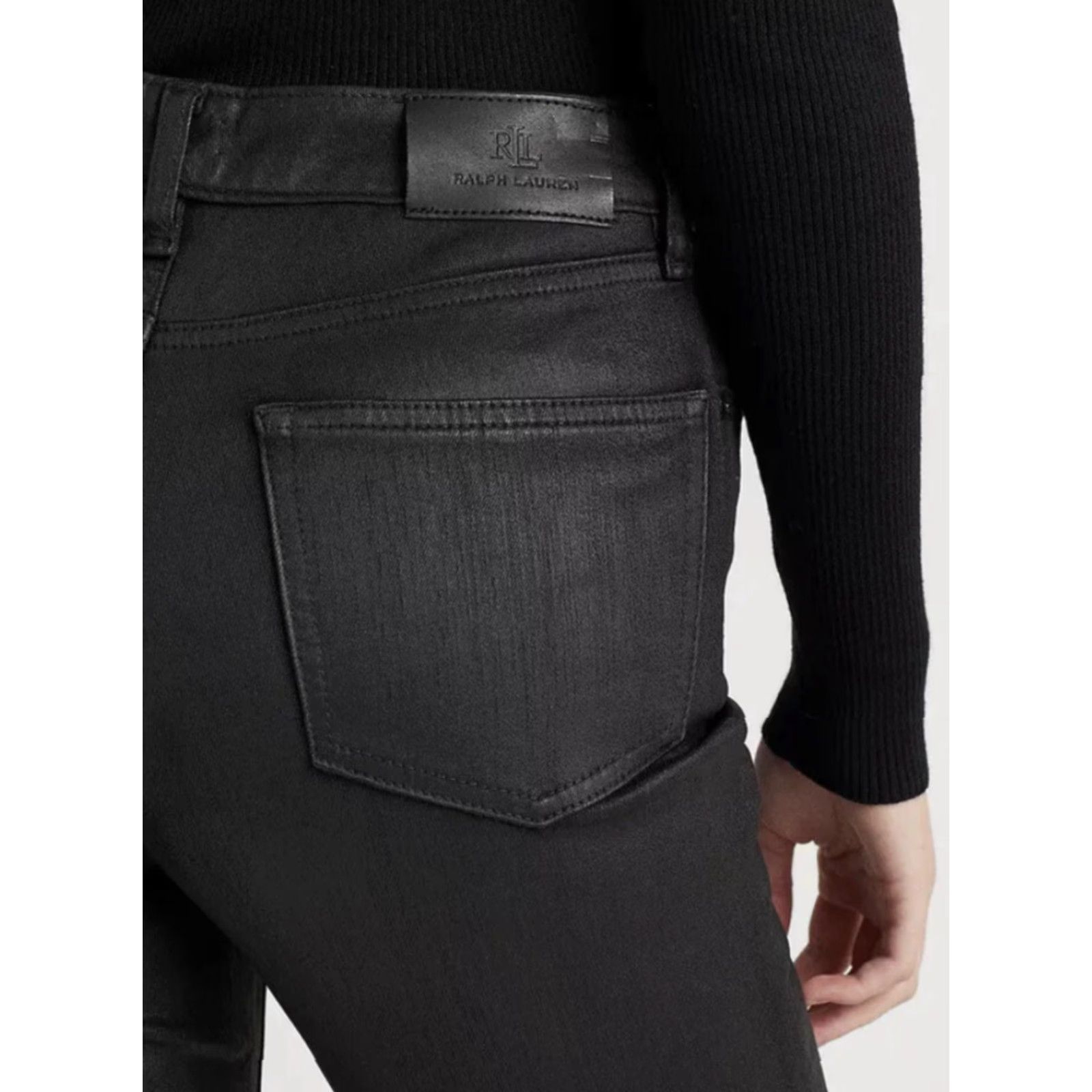 Ralph Lauren Denim Jeans Coated High Rise Ankle Straight Women Size 6 Black Dark Logo 90s