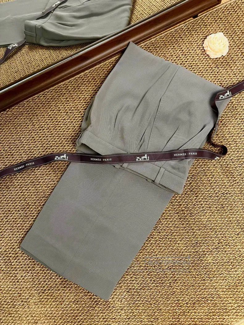 Hermes Hermes Fine Wool Pleated Drapable Wide Leg Trousers - Oliv Size 25" / US 0 / IT 36 - 4 Thumbnail