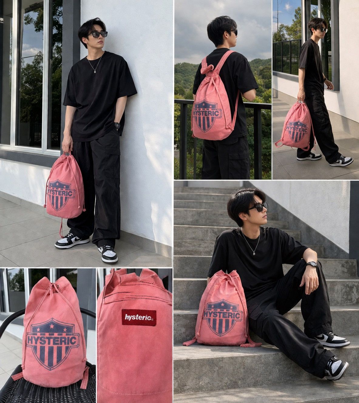 Hysteric Glamour Hysteric Pink Canvas Drawstring Backpack Y2K Archive Bag Size ONE SIZE - 5 Thumbnail