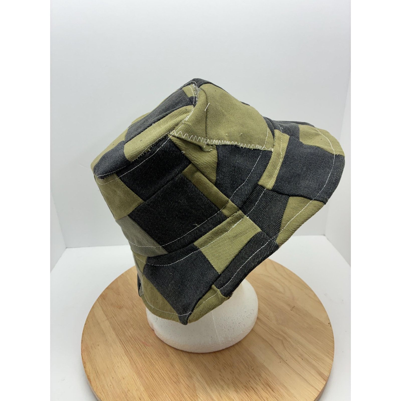Other Green & Black Patchwork Bucket Hat, Upcycled Denim Cotton Size ONE SIZE - 16 Thumbnail