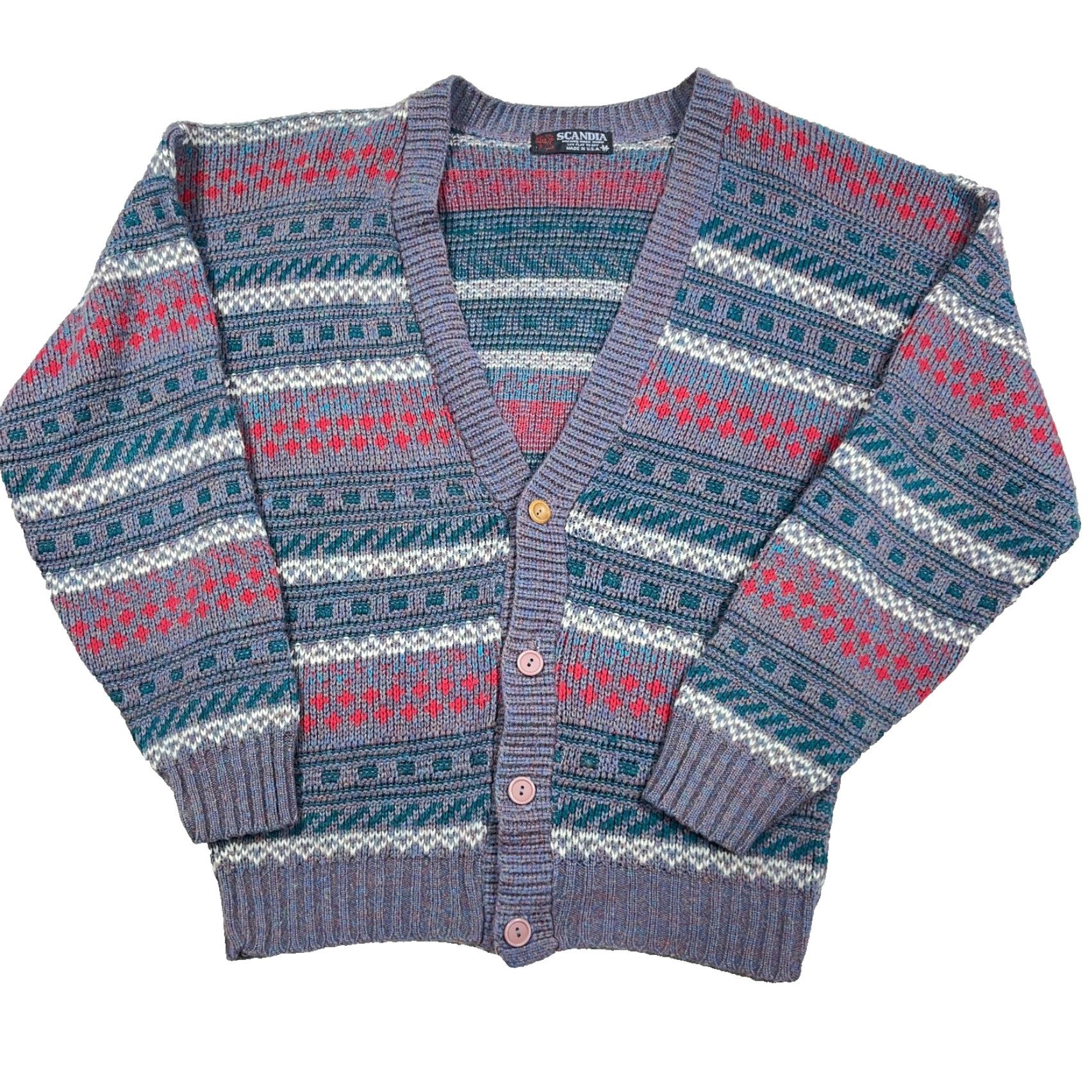 Vintage VINTAGE Scandia Cardigan Sweater Men Medium Blue Red Geometric 90s USA Cardigan Mens Regular M Knit See Pictures Size US M / EU 48-50 / 2 - 2 Thumbnail