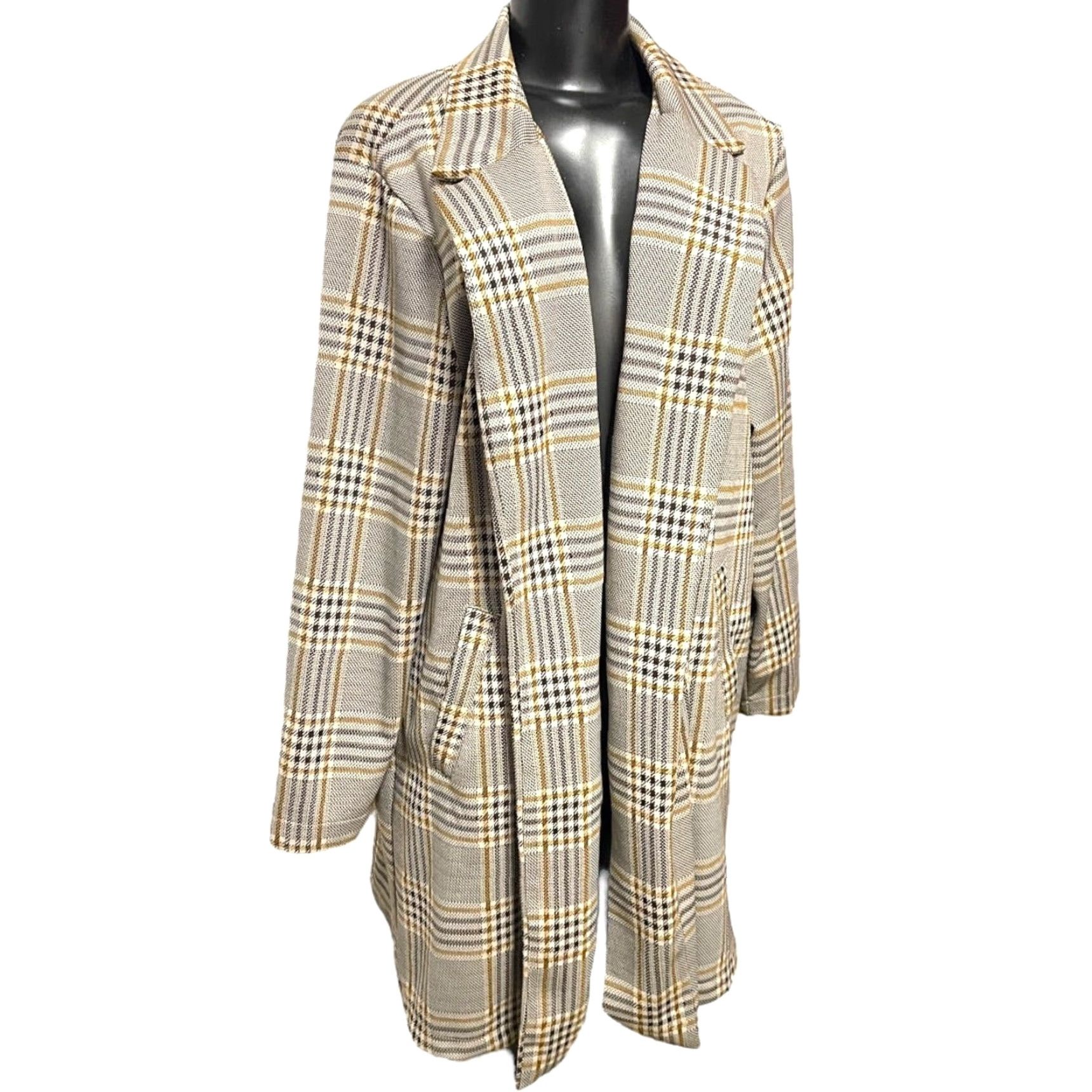 Etro VINTAGE Melloday Collared Long Plaid Open Jacket Pockets Womens Retro 1X Tan Polyester Jacket Women 1X XL? Size XL / US 12-14 / IT 48-50 - 4 Thumbnail