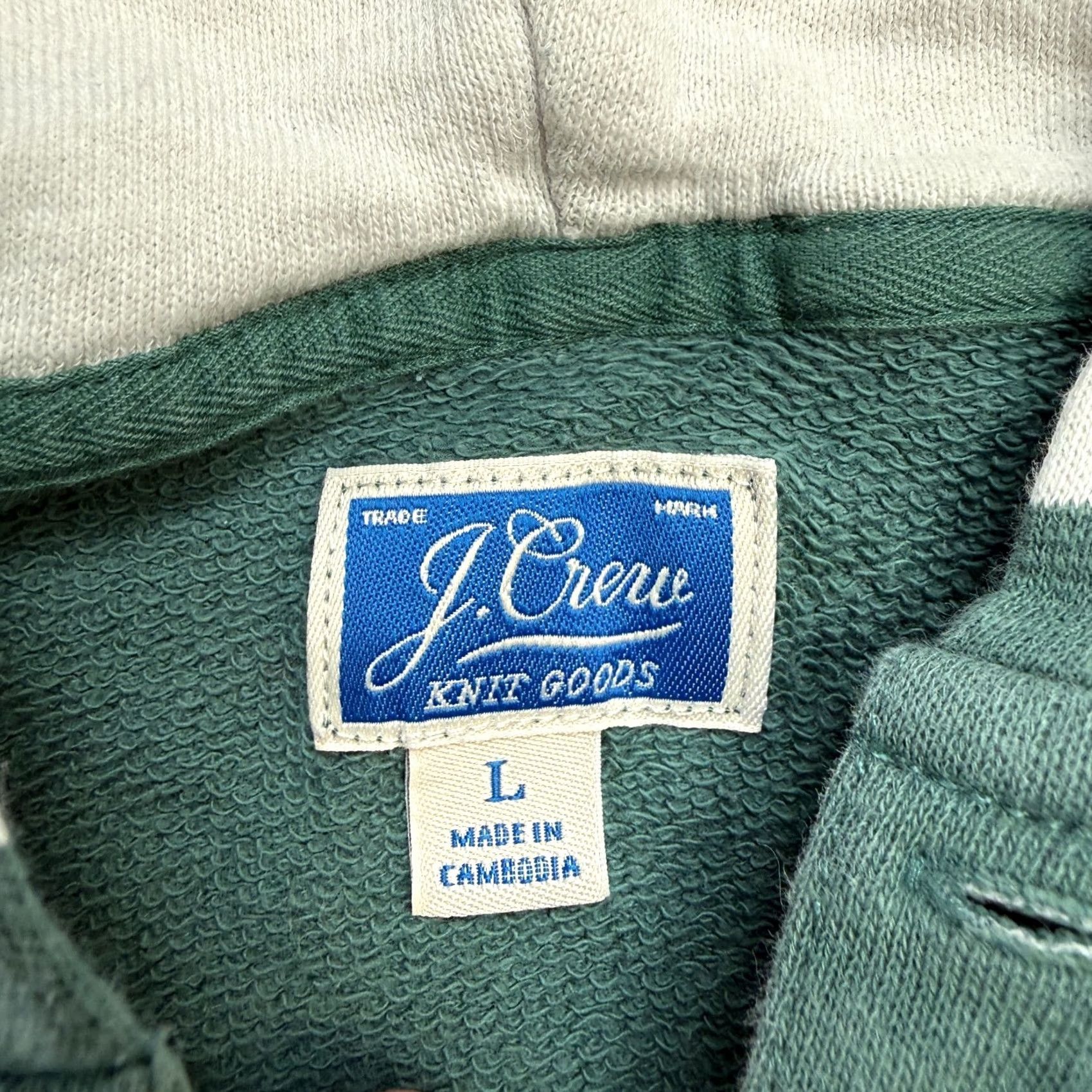 J.Crew J.CREW Hoodie Mens Large Green Striped Lightweight Sunfaded Henley French Terry Size US L / EU 52-54 / 3 - 4 Thumbnail