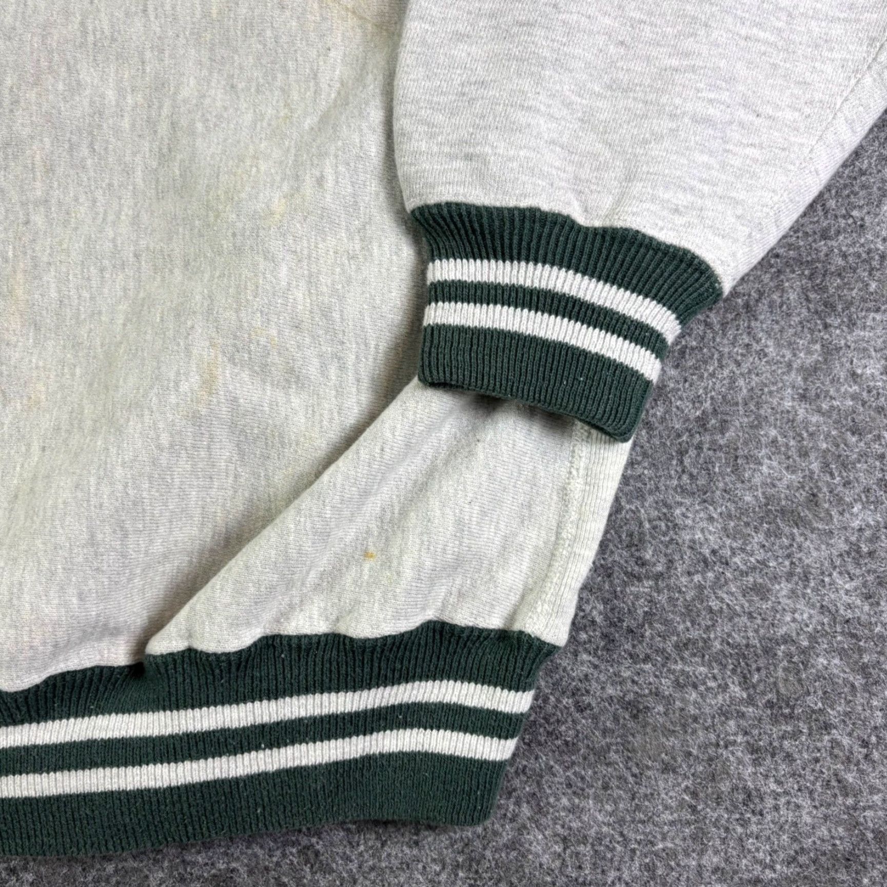 Champion VINTAGE Champion Sweatshirt XX-Large Gray Green Trim Logo Spell Out Crew Neck Long Sleeve Ribbed Preshrunk Logo Embroidered College Reverse Weave Men Size US XXL / EU 58 / 5 - 6 Thumbnail