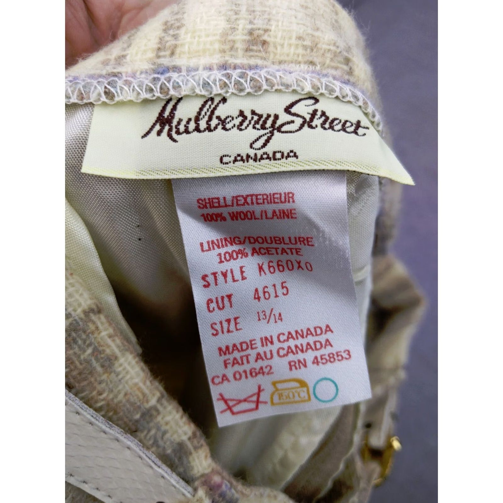 Mulberry VINTAGE Marilyn Togs Mulberry Street Women 14 Beige Plaid 100% Wool A-Line Belted Skirt Size ONE SIZE - 2 Thumbnail