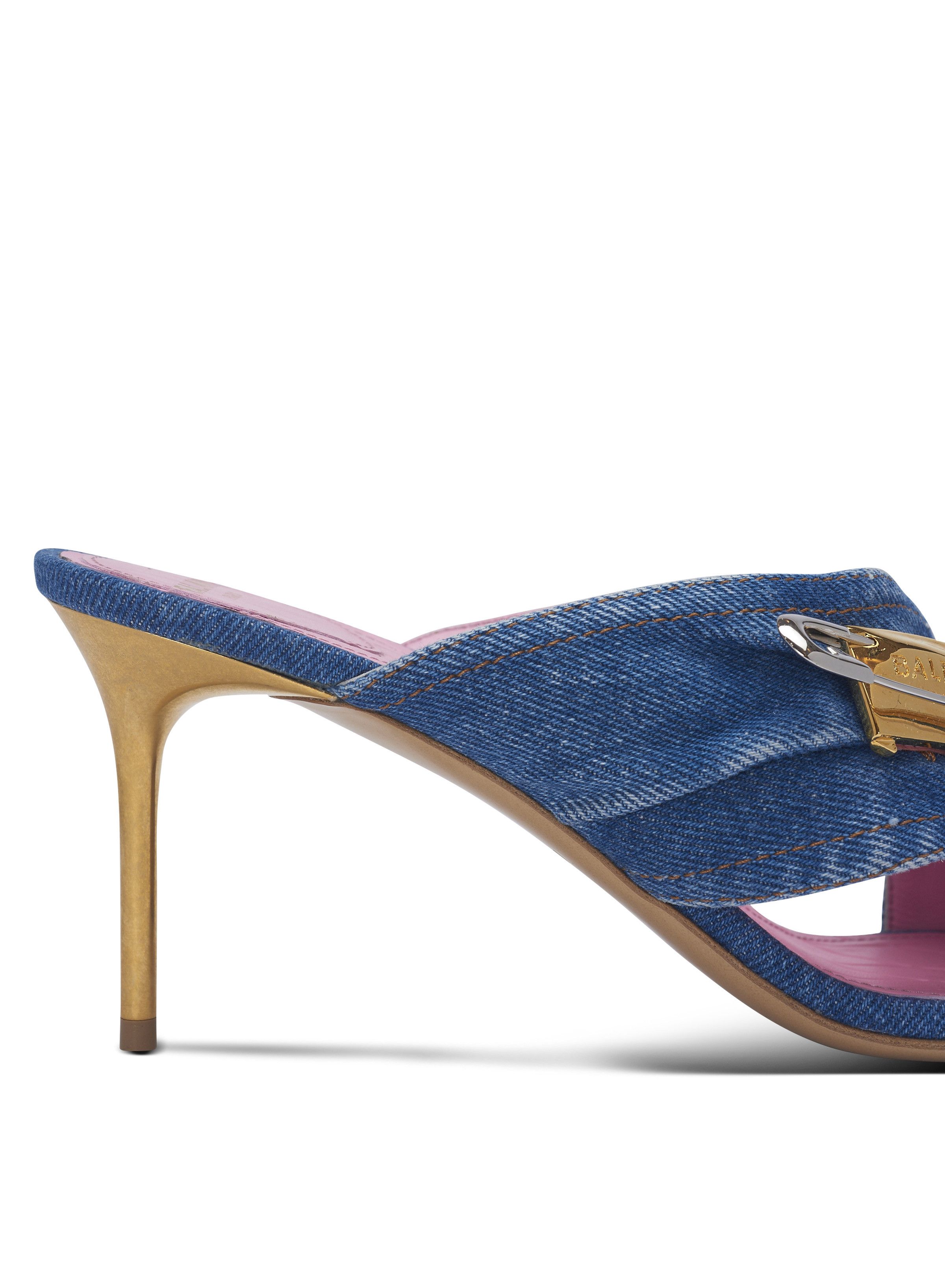 Balmain o1s1wg111225 Denim Safety Pin Mules in Blue Size US 7 / IT 37 - 6 Thumbnail