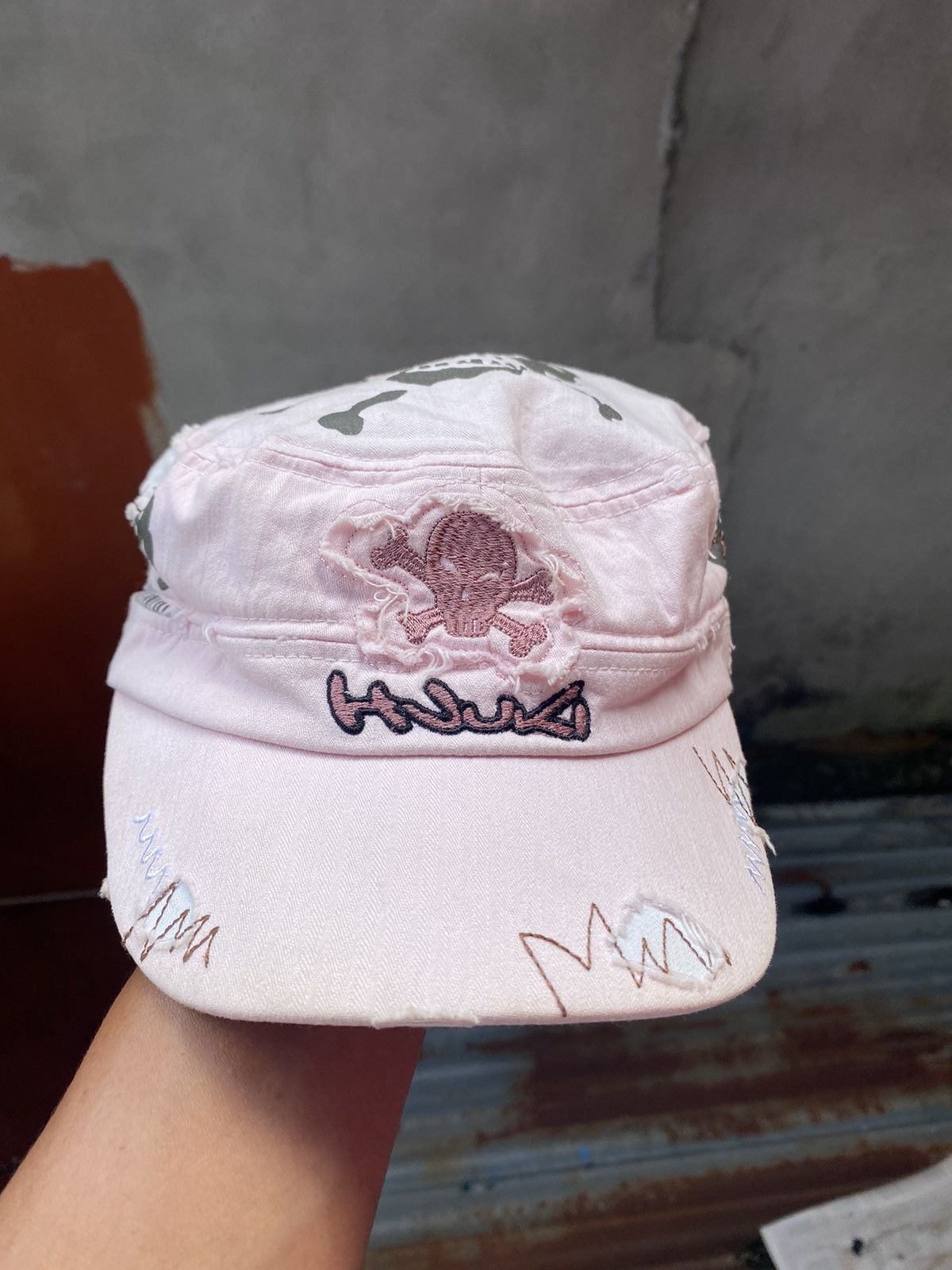 If Six Was Nine × Japanese Brand × Le Grande Bleu (L.G.B.) Skull distressed patrol cap Size ONE SIZE - 7 Thumbnail