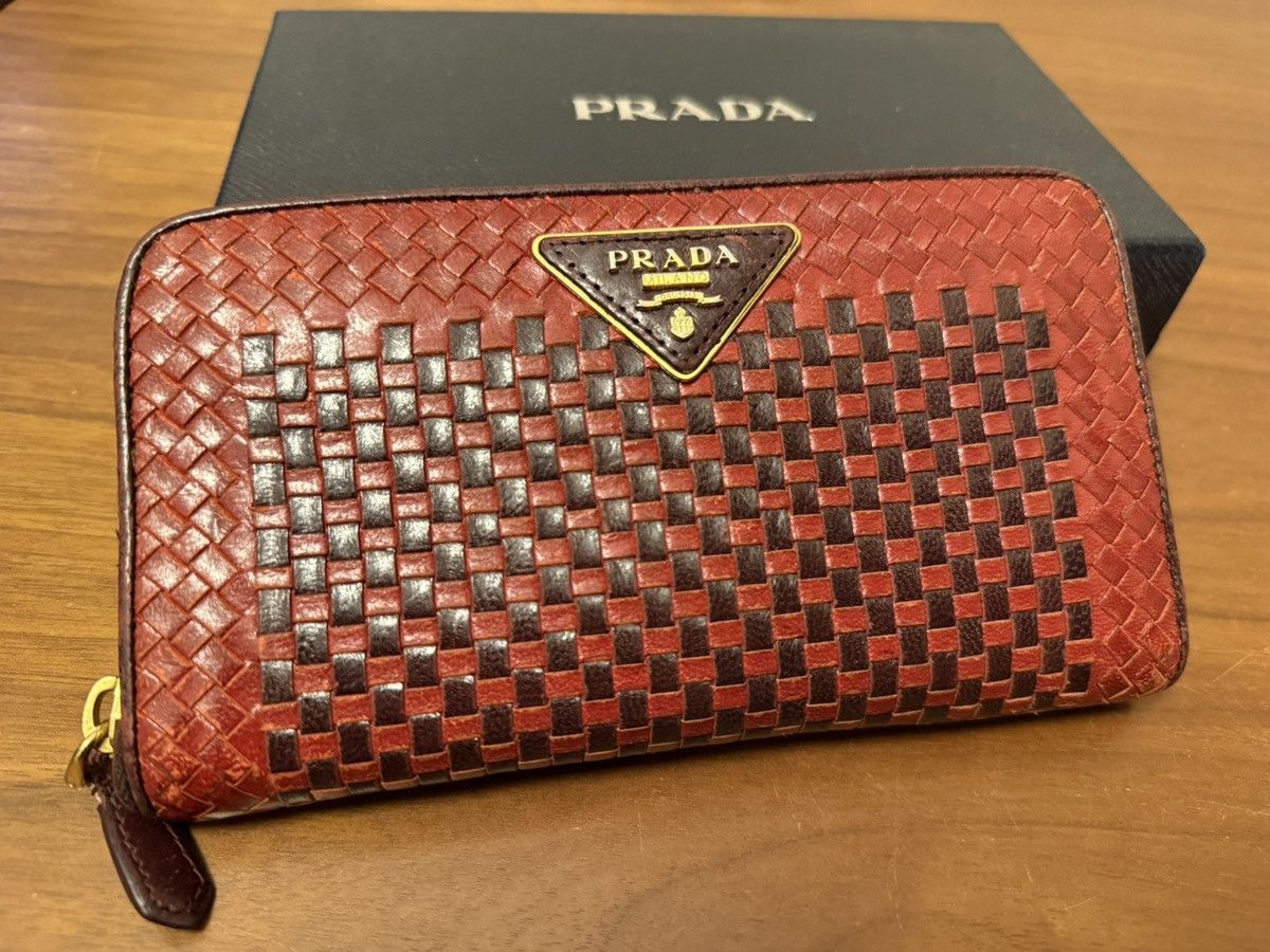 Prada Zip-Around Wallet in Madras Woven Leather