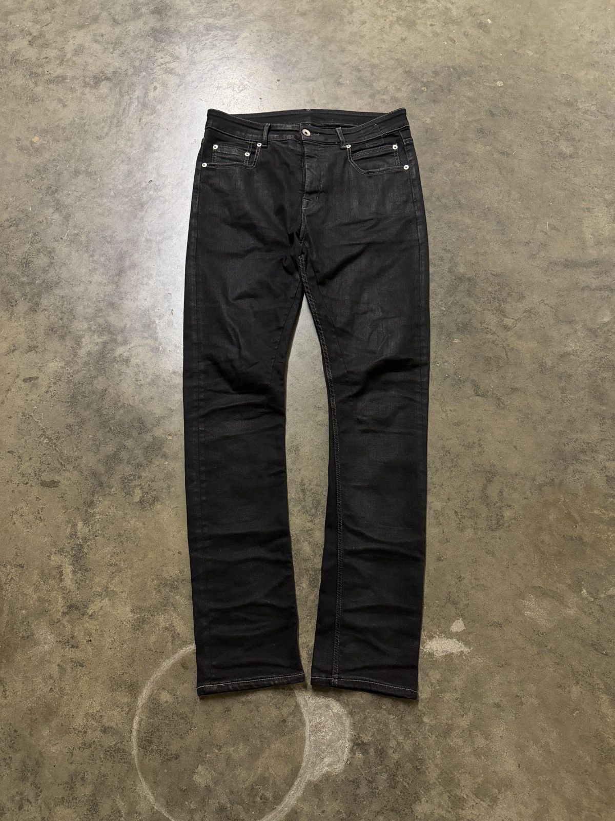 Rick Owens SS19 “Babel” Tyrone Patchwork Black Wax Cropped Jeans