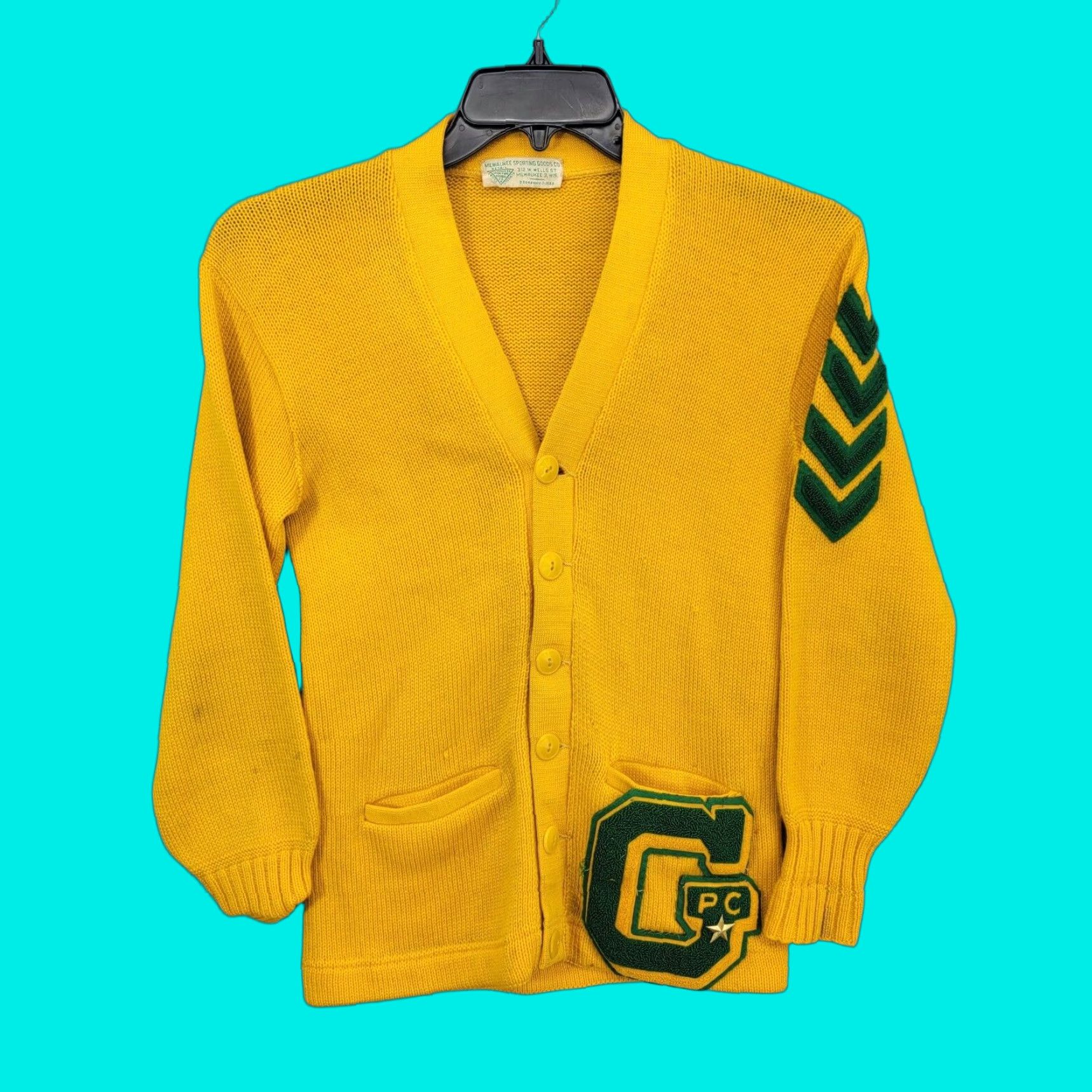 Vintage VINTAGE Milwaukee Sporting Goods Mustard Yellow Knit Cardigan Sweater Varsity Men M Yellow Sports Cardigan Mens Knit Cardigan Vintage Size US M / EU 48-50 / 2 - 1 Thumbnail