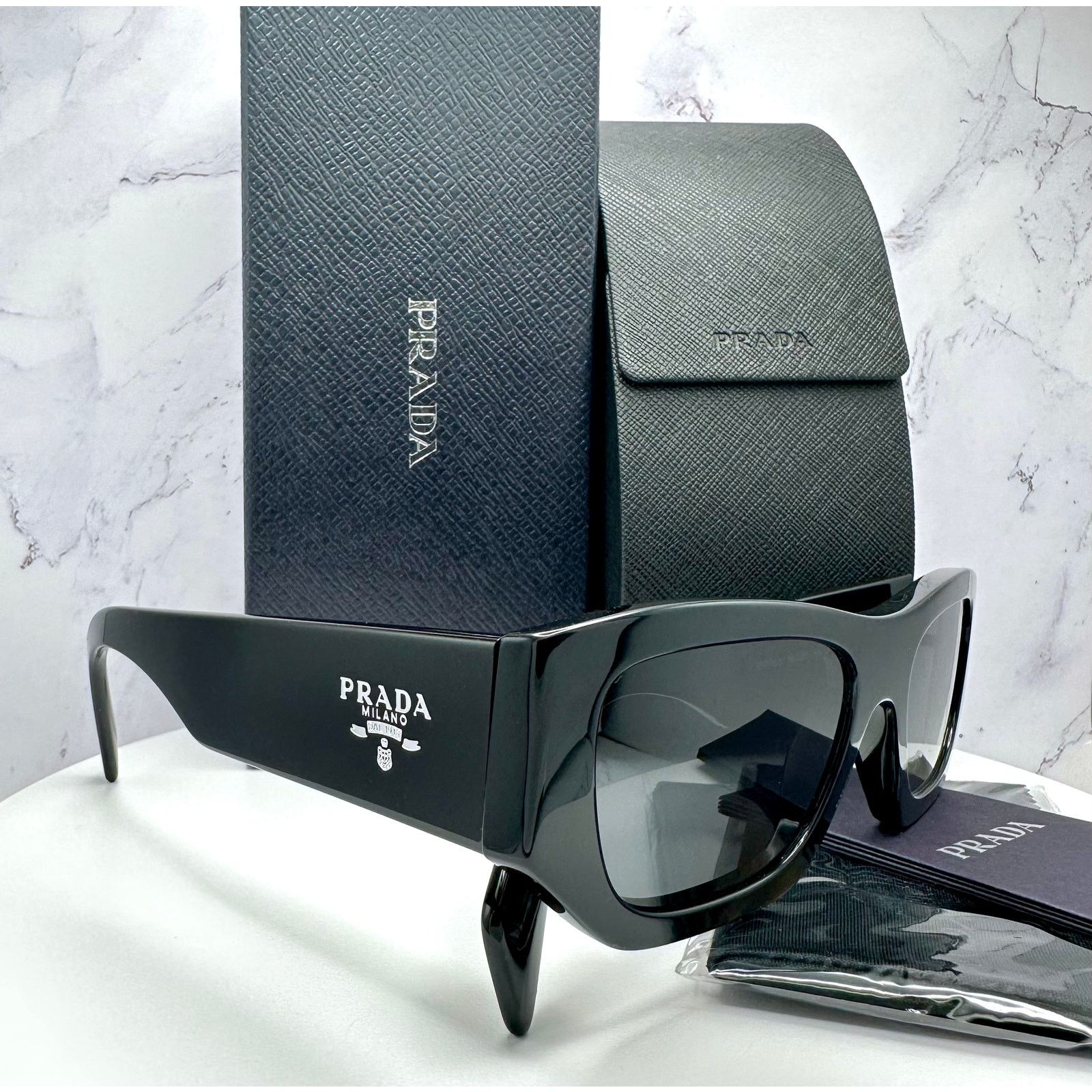 Prada PRADA Sunglasses Black Square PRADA MILANO Silver Logo Size ONE SIZE - 2 Thumbnail