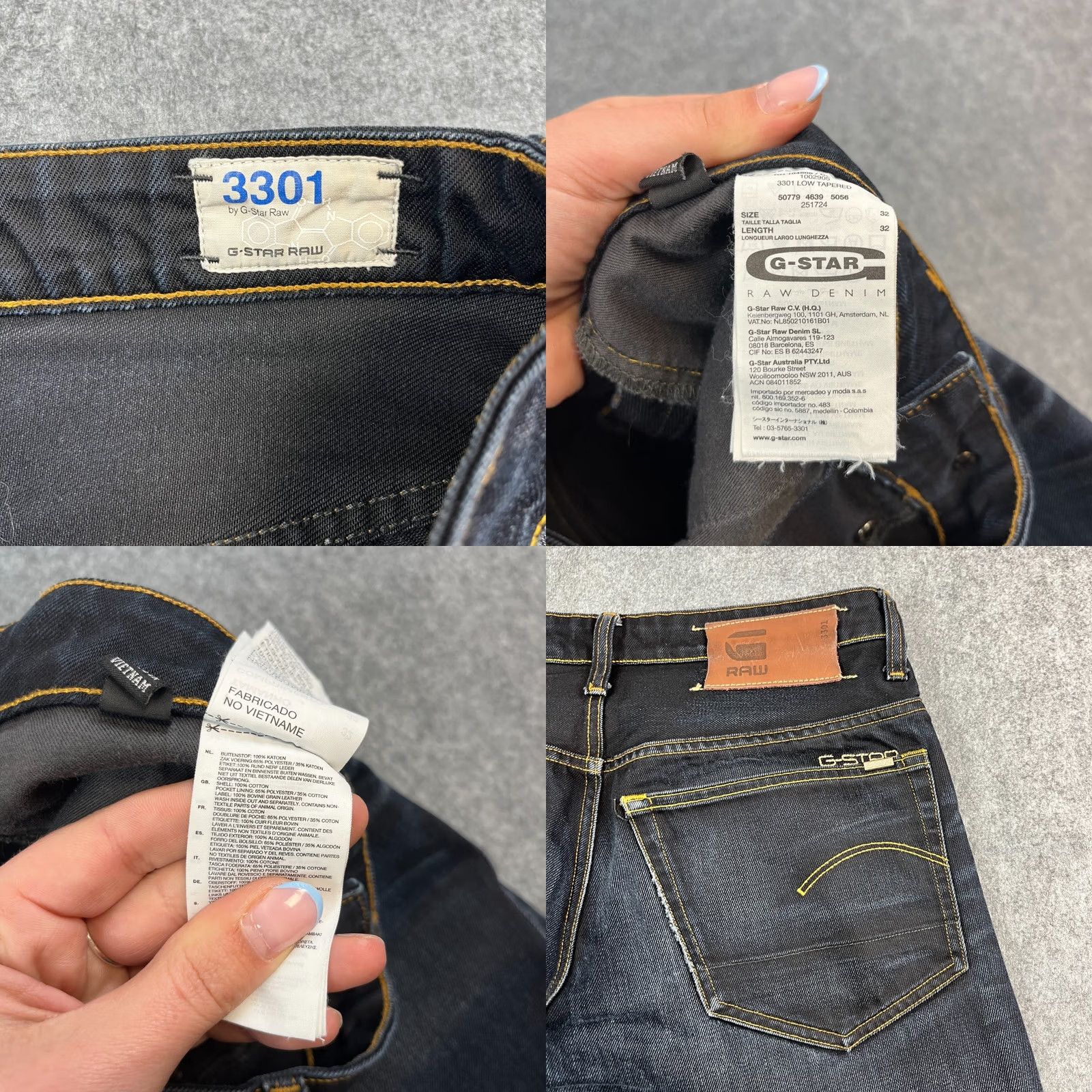 G-Star G-Star Jeans 32 32 Regular Tapered Dark Wash Blue Whiskering Honeycomb Jeans Boys Mens 3301 5-Pocket Design Size US 32 / EU 48 - 8 Thumbnail