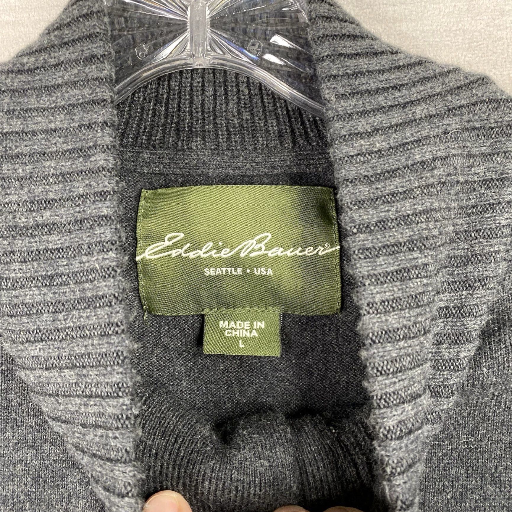 Eddie Bauer Eddie Bauer Sweater Henley 1/4 Zip Mens L Gray Cotton Cashmere Fisherman Mock Neck Size US L / EU 52-54 / 3 - 3 Thumbnail